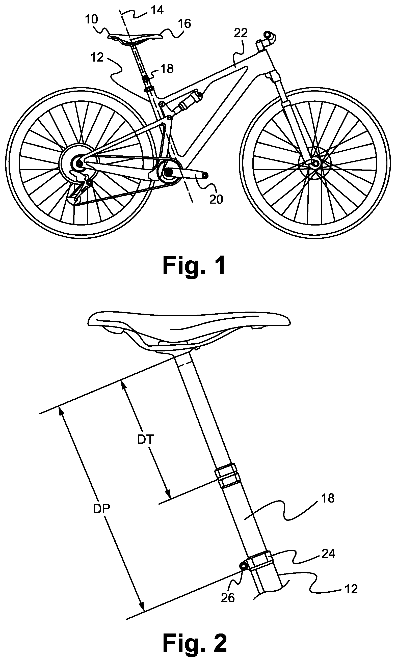 Patent US11780521 Figure 1 – Telescopic bicycle seatpost with adjustable uncompressed resting height
