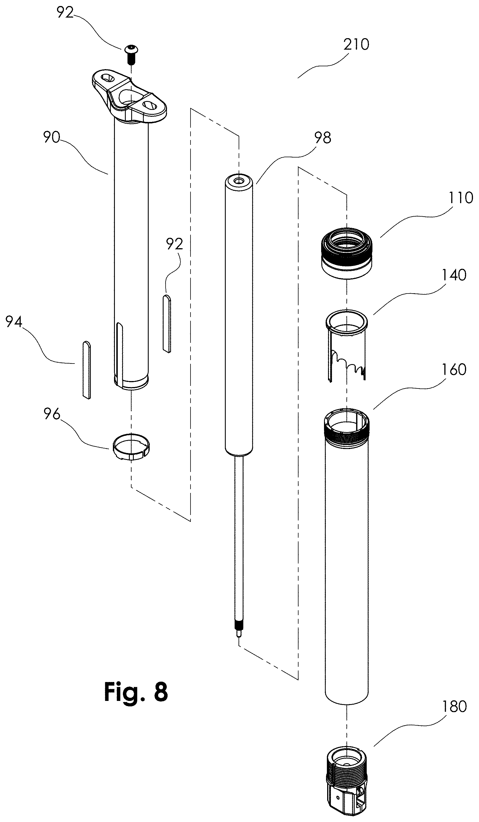 Patent US11780521 Figure 4 – Telescopic bicycle seatpost with adjustable uncompressed resting height