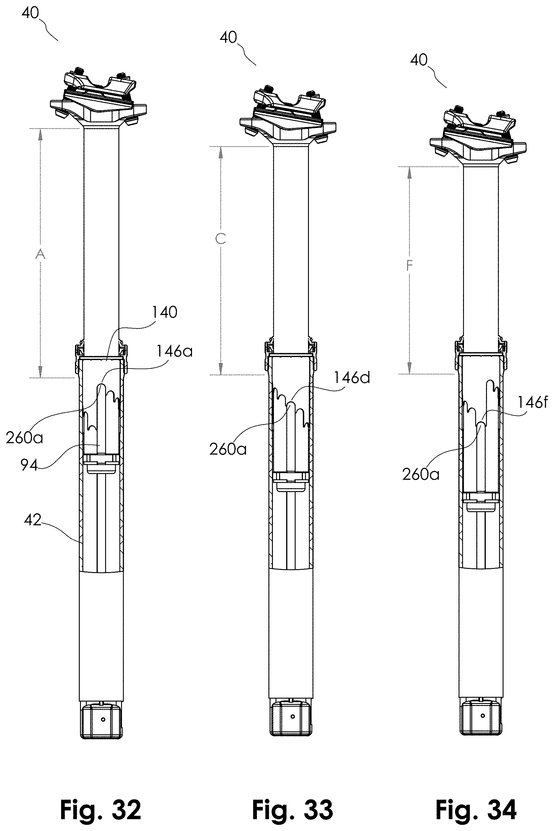 Patent US11780521 Figure 16 – Telescopic bicycle seatpost with adjustable uncompressed resting height