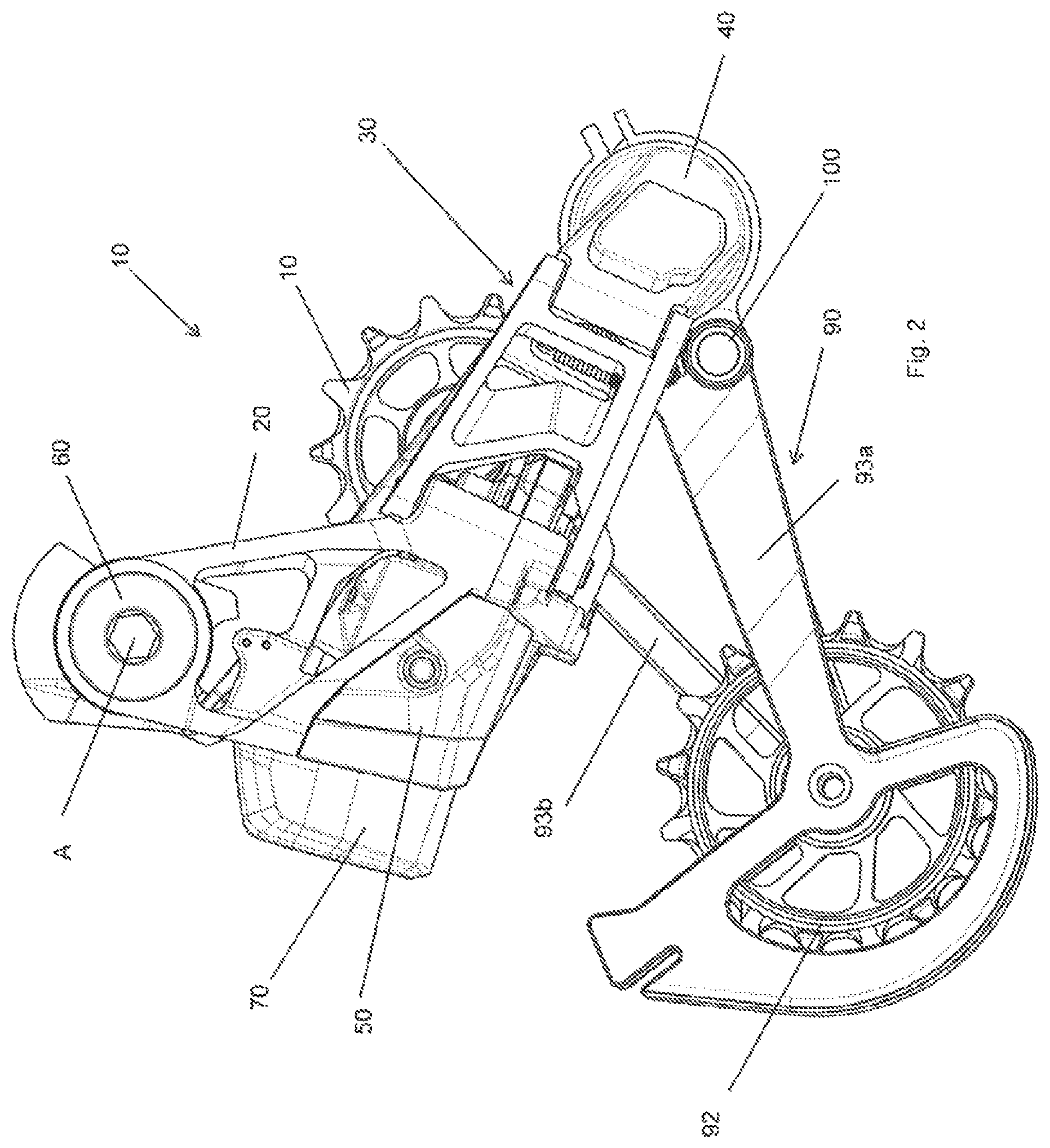 Patent US11780532 Figure 2 – Electromechanical derailleur for coaxial assembly