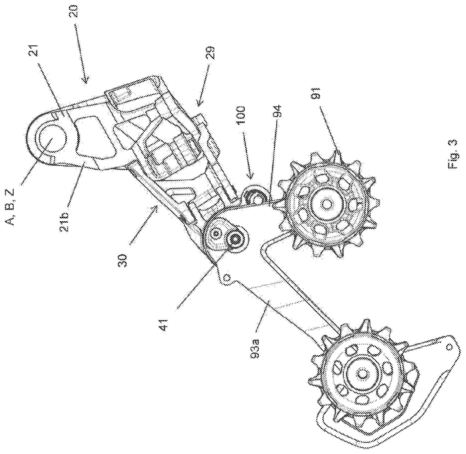 Patent US11780532 Figure 3 – Electromechanical derailleur for coaxial assembly