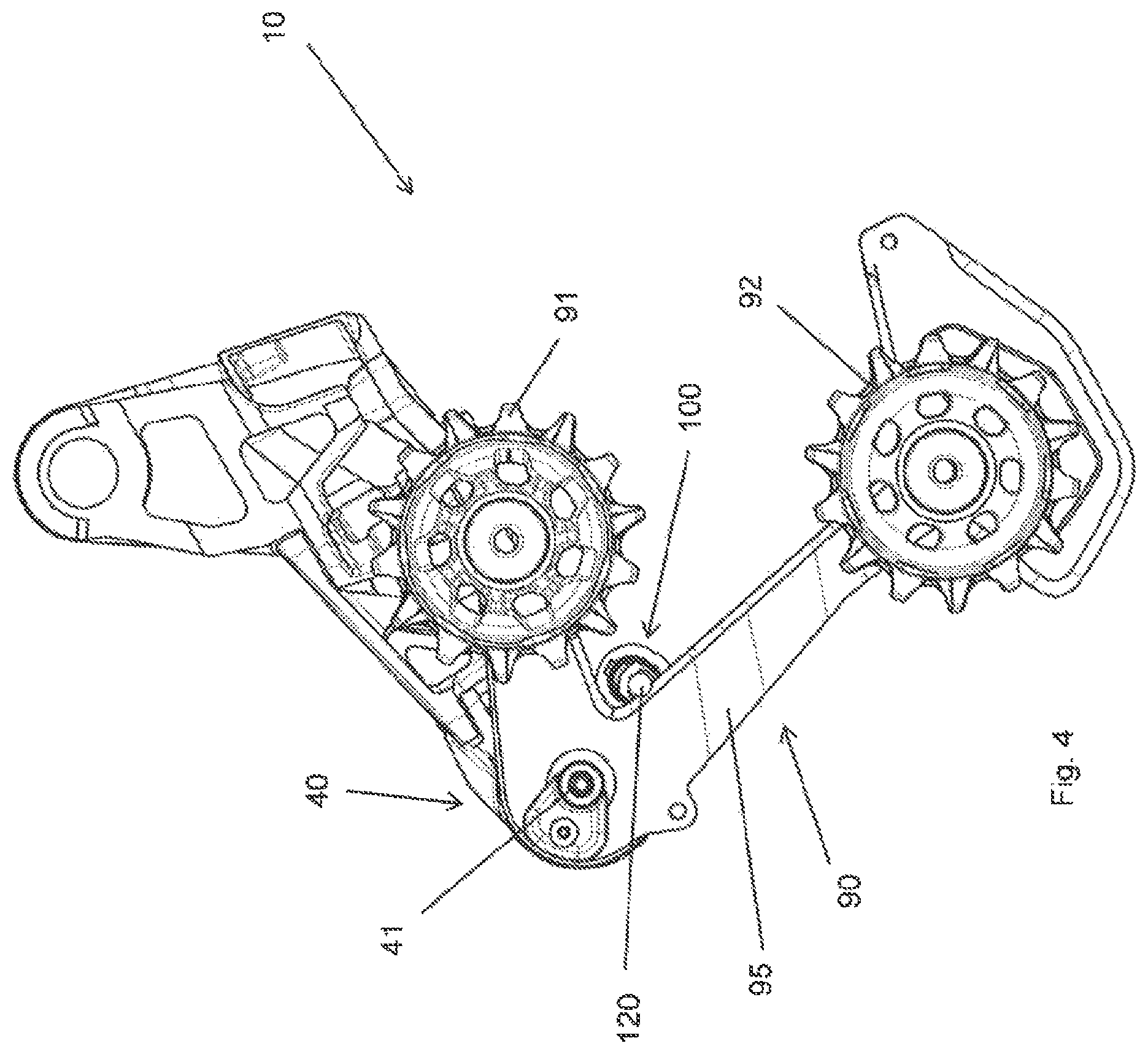 Patent US11780532 Figure 4 – Electromechanical derailleur for coaxial assembly
