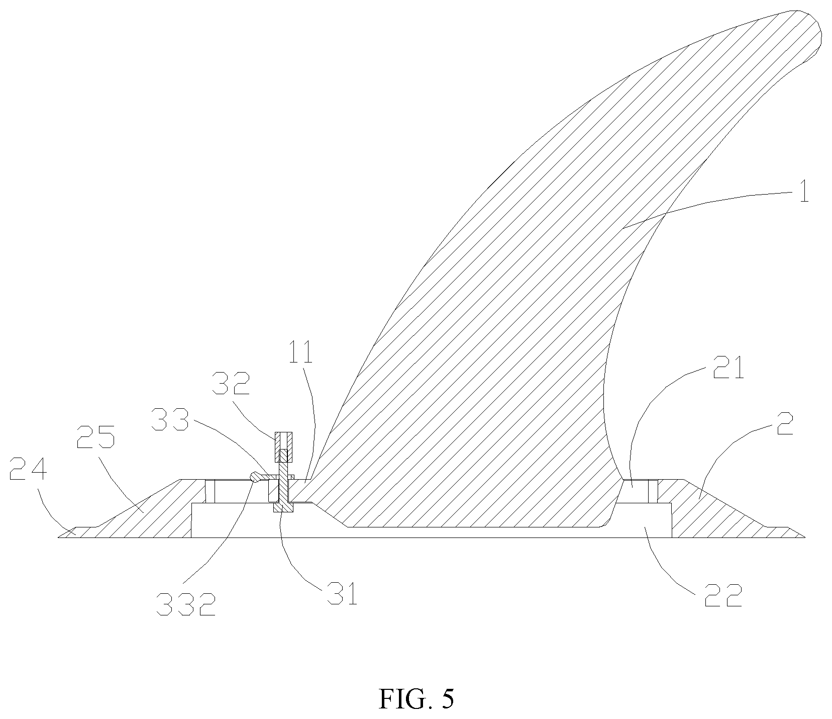 Patent US11780539 Figure 5 – Stern rudder fixing structure, stern rudder and paddle board