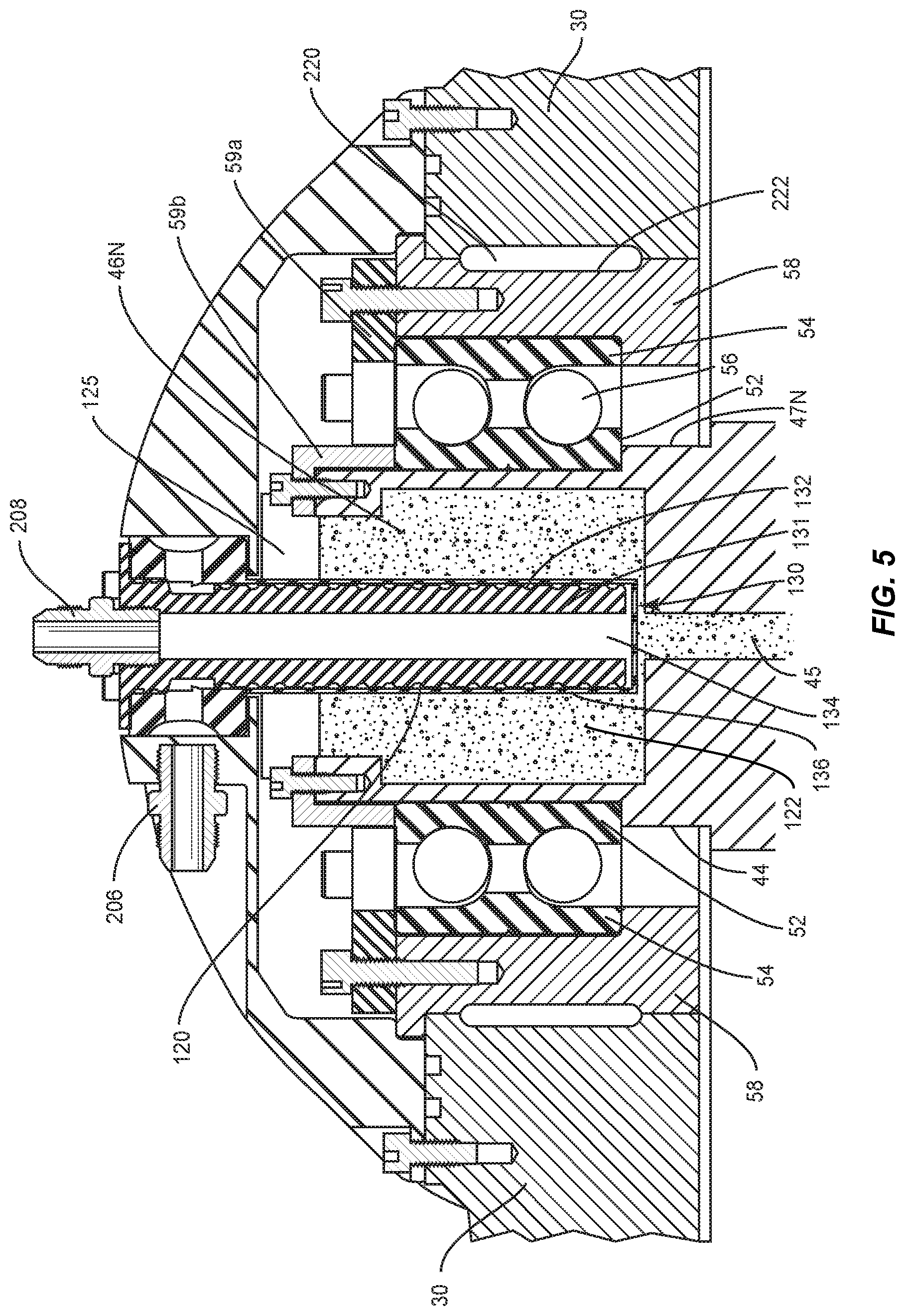 Patent US11780542 Figure 5 – Gyroscopic roll stabilizer with flywheel shaft through passage