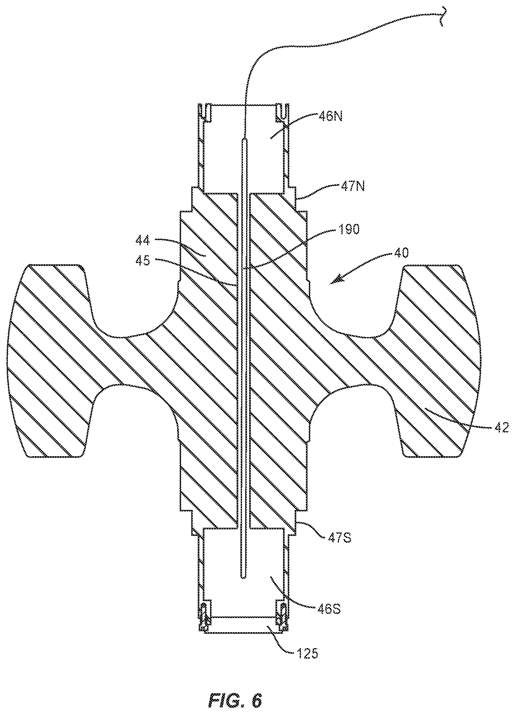 Patent US11780542 Figure 6 – Gyroscopic roll stabilizer with flywheel shaft through passage