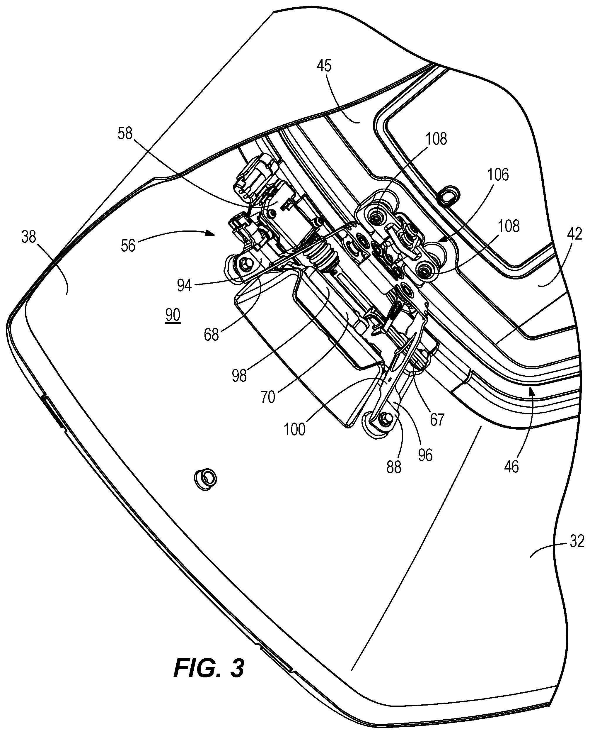 Patent US11780549 Figure 3 – Cowlings for marine drives and latching devices for cowlings for marine drives