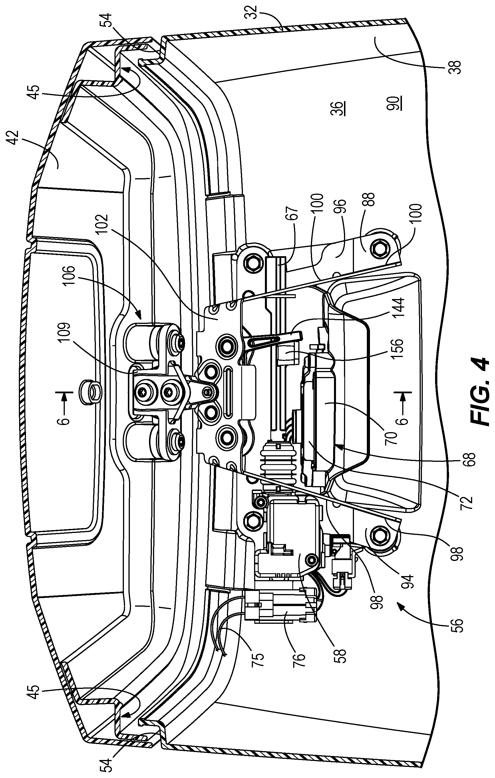 Patent US11780549 Figure 4 – Cowlings for marine drives and latching devices for cowlings for marine drives