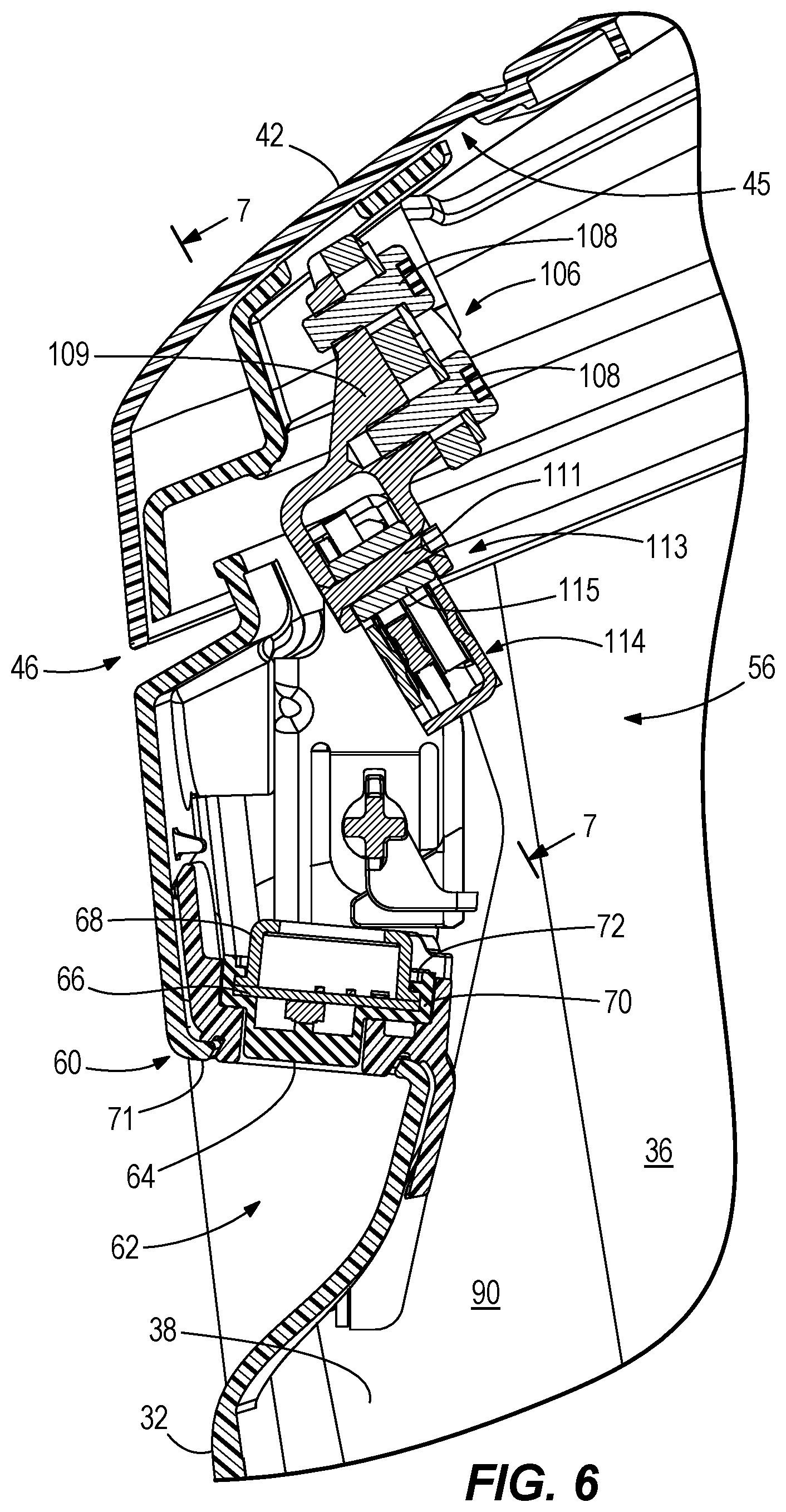 Patent US11780549 Figure 6 – Cowlings for marine drives and latching devices for cowlings for marine drives