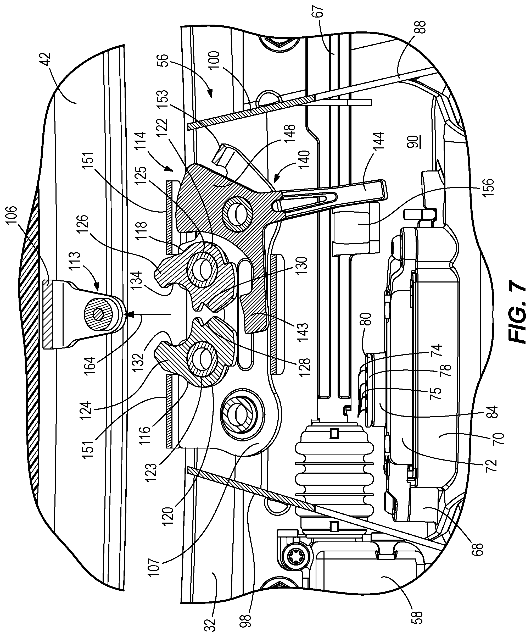 Patent US11780549 Figure 7 – Cowlings for marine drives and latching devices for cowlings for marine drives
