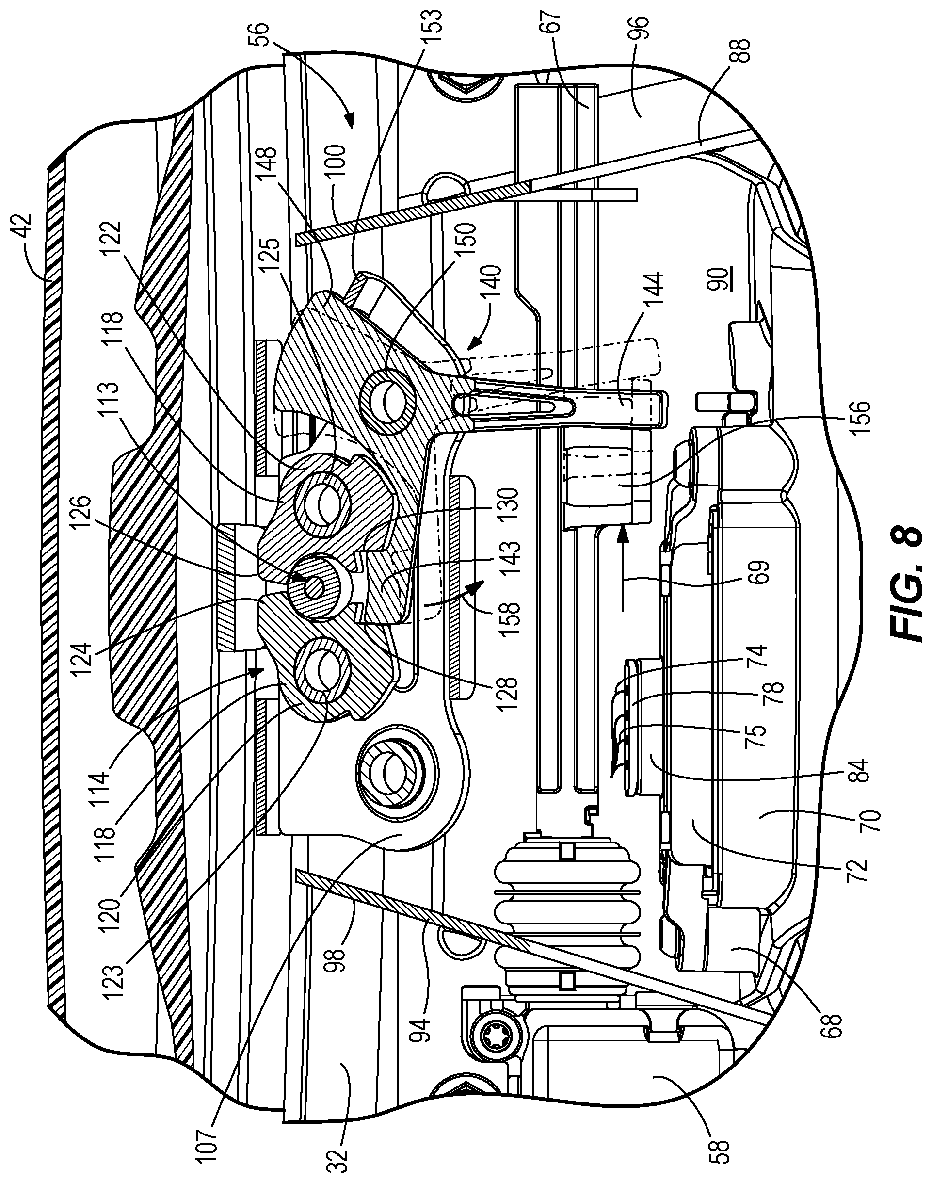Patent US11780549 Figure 8 – Cowlings for marine drives and latching devices for cowlings for marine drives
