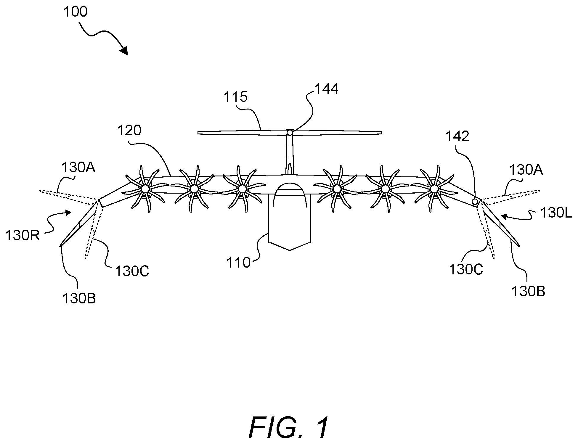 Patent US11780555 Figure 1 – Ground effect wing having a flapping wingtip