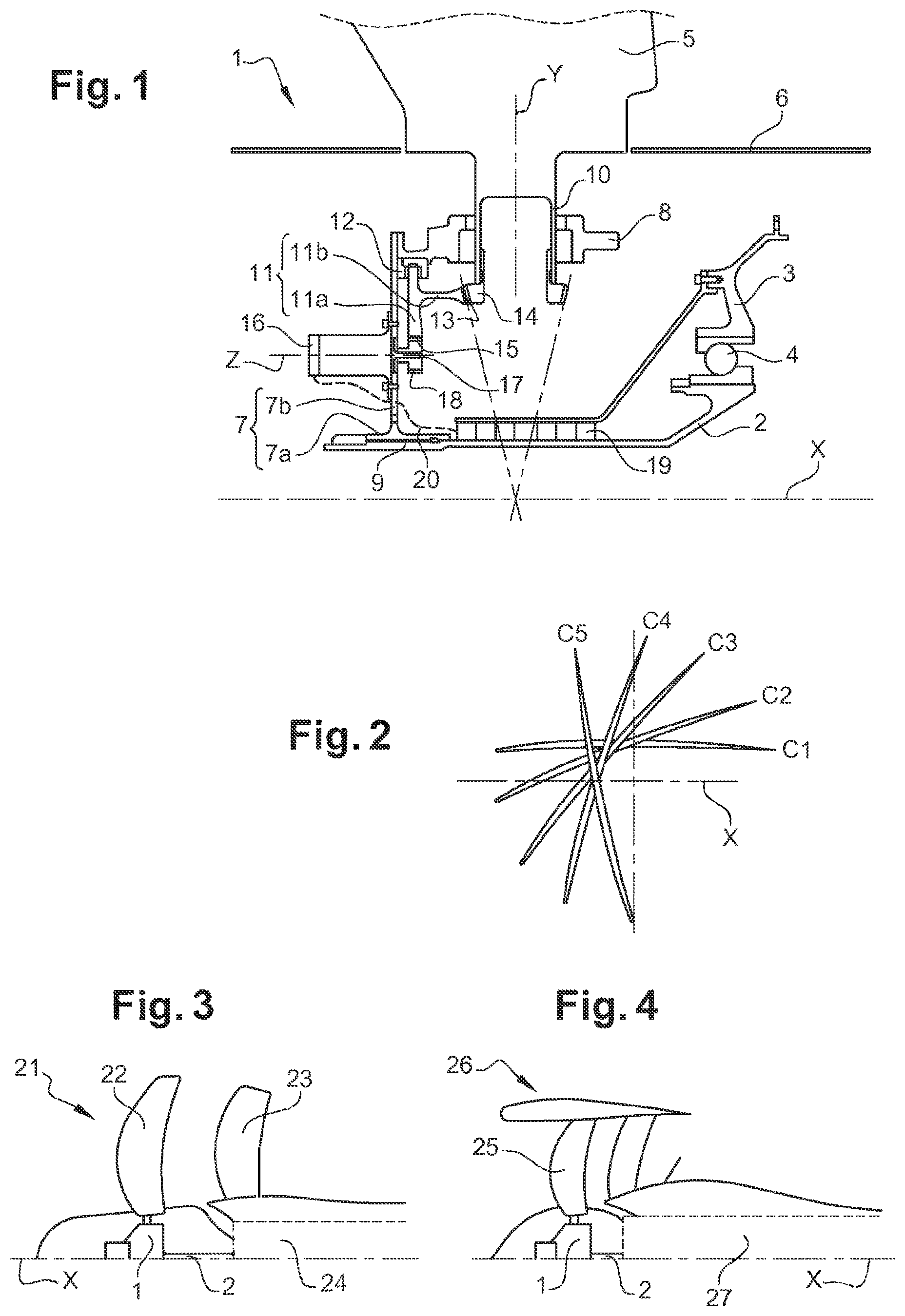 Patent US11780562 — Turbomachine module for a propeller having variable-pitch blades and turbomachine comprising same — Figure 1