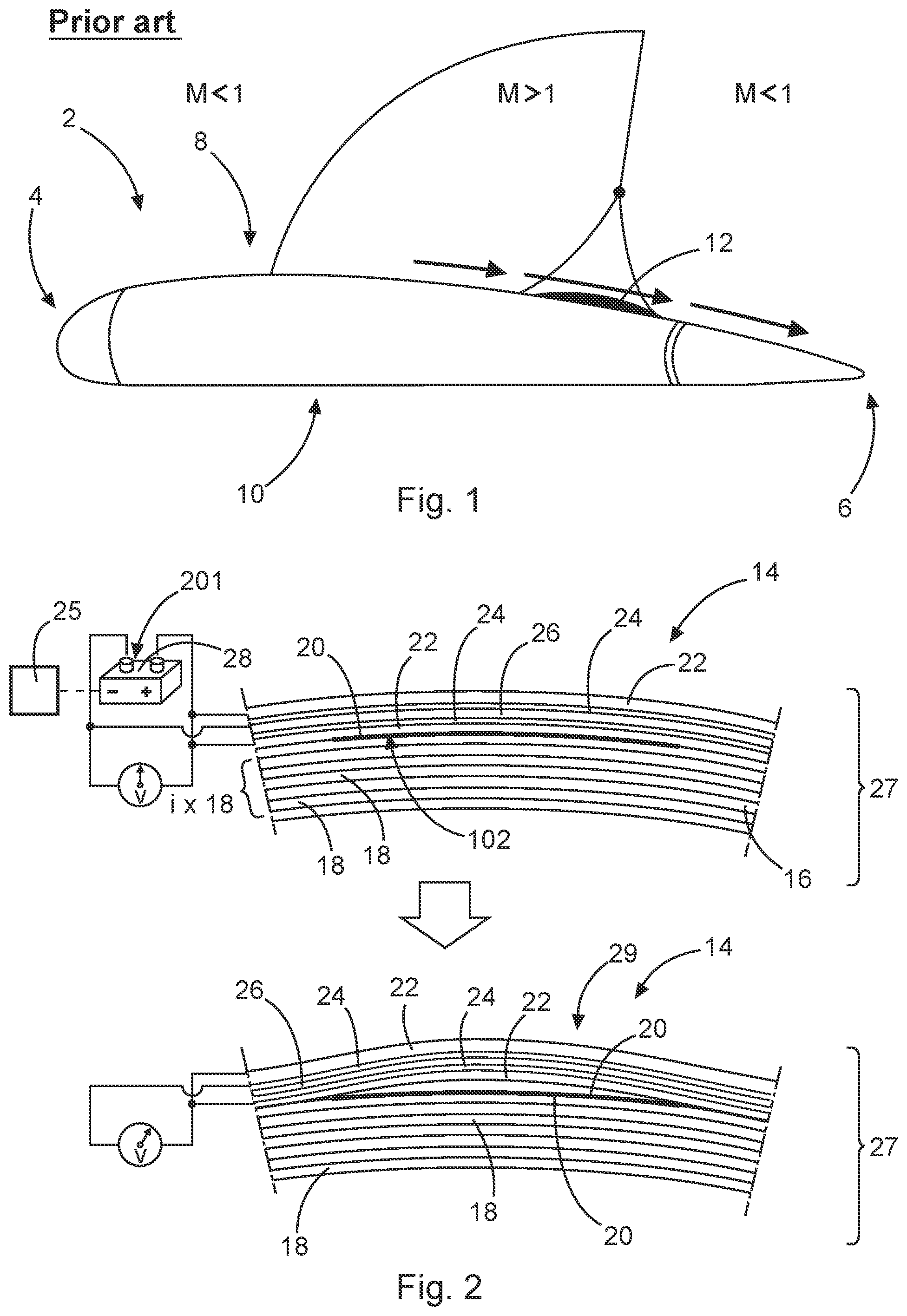 Patent US11780566 Figure 1 – Flow body for an aircraft with a selectively activatable shock bump