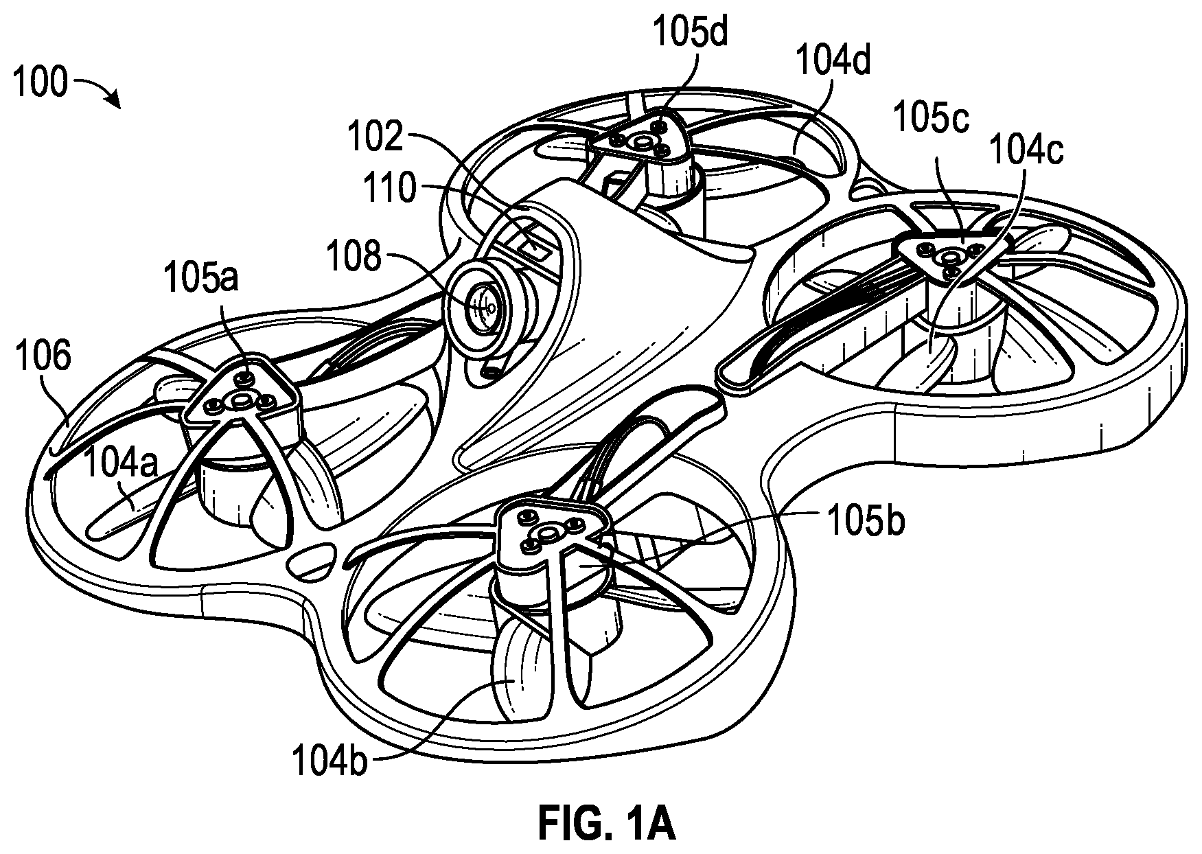 Patent US11780570 — Unmanned aerial vehicle with object detection propeller stoppage — Figure 1