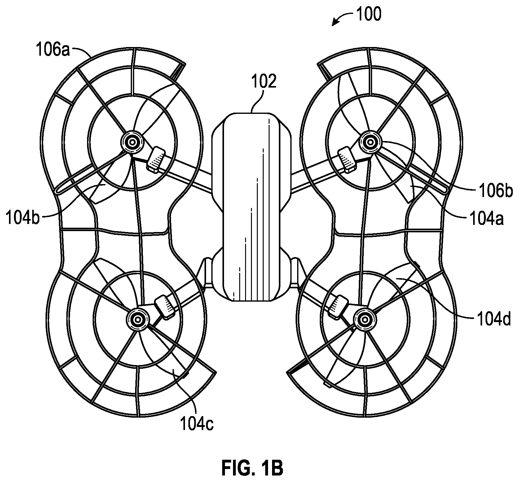 Patent US11780570 Figure 2 – Unmanned aerial vehicle with object detection propeller stoppage