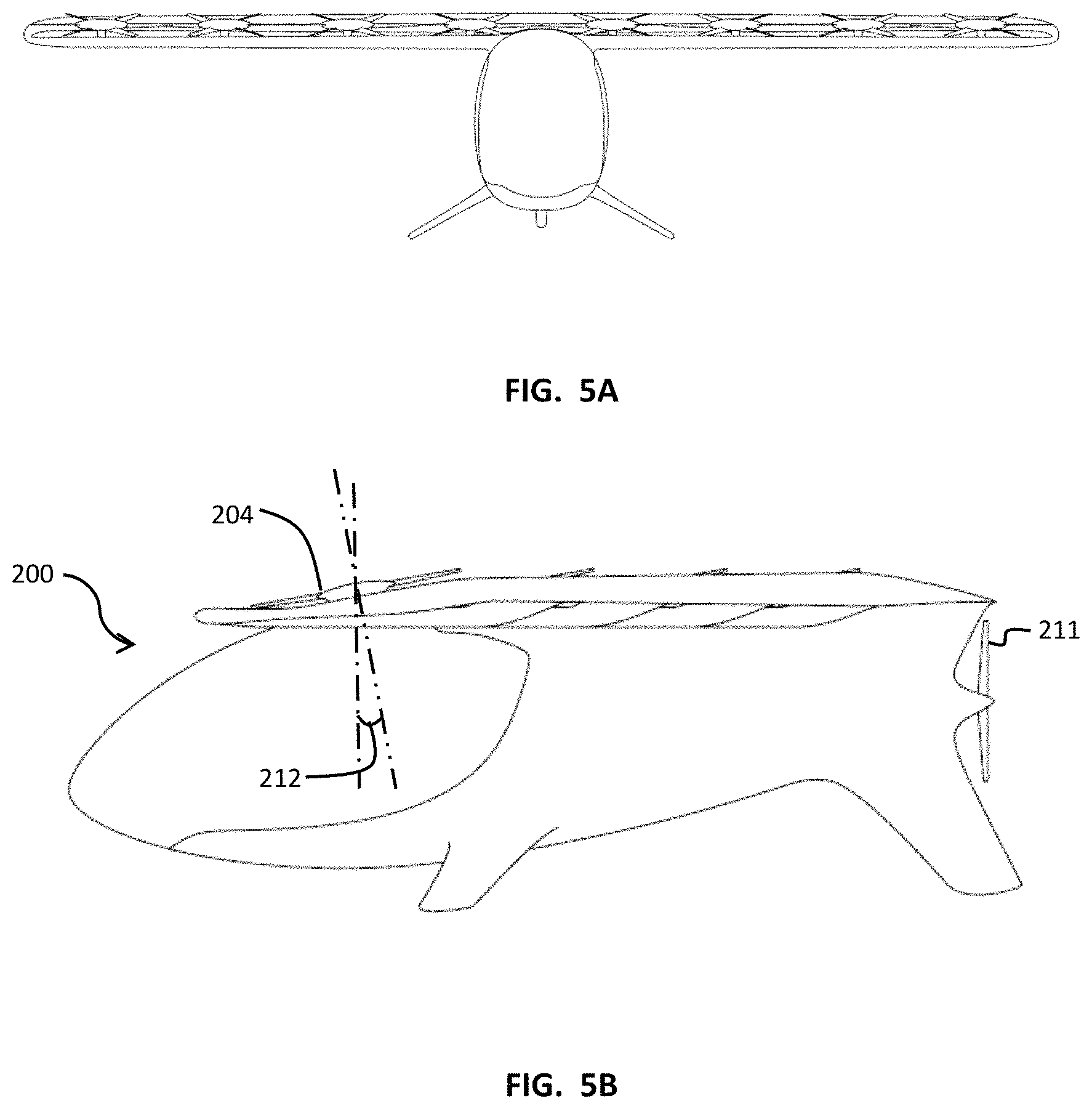 Patent US11780572 Figure 8 – VTOL aircraft using fixed forward canted rotors to simulate rigid wing dynamics