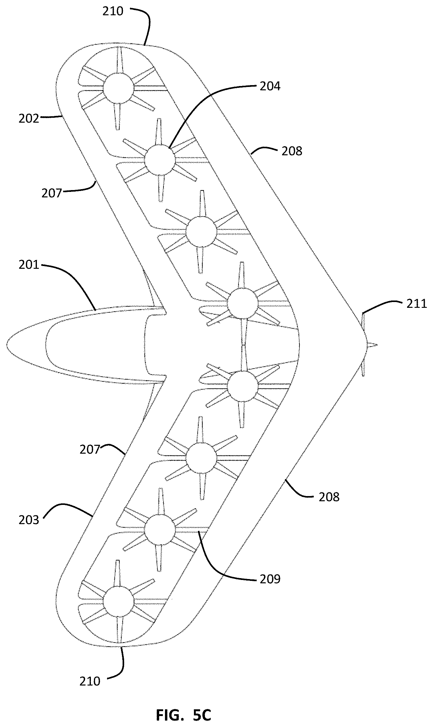 Patent US11780573 Figure 9 – VTOL aircraft using rotors to simulate rigid wing dynamics