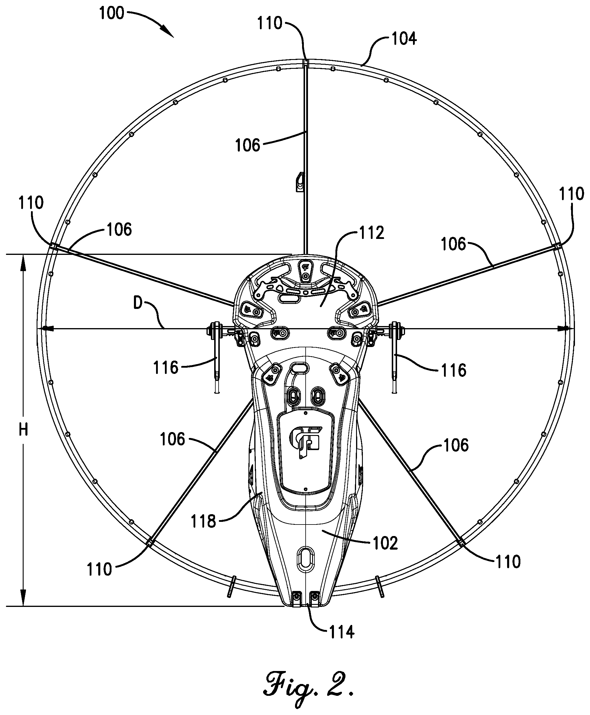 Patent US11780577 Figure 2 – Unibody paramotor assembly