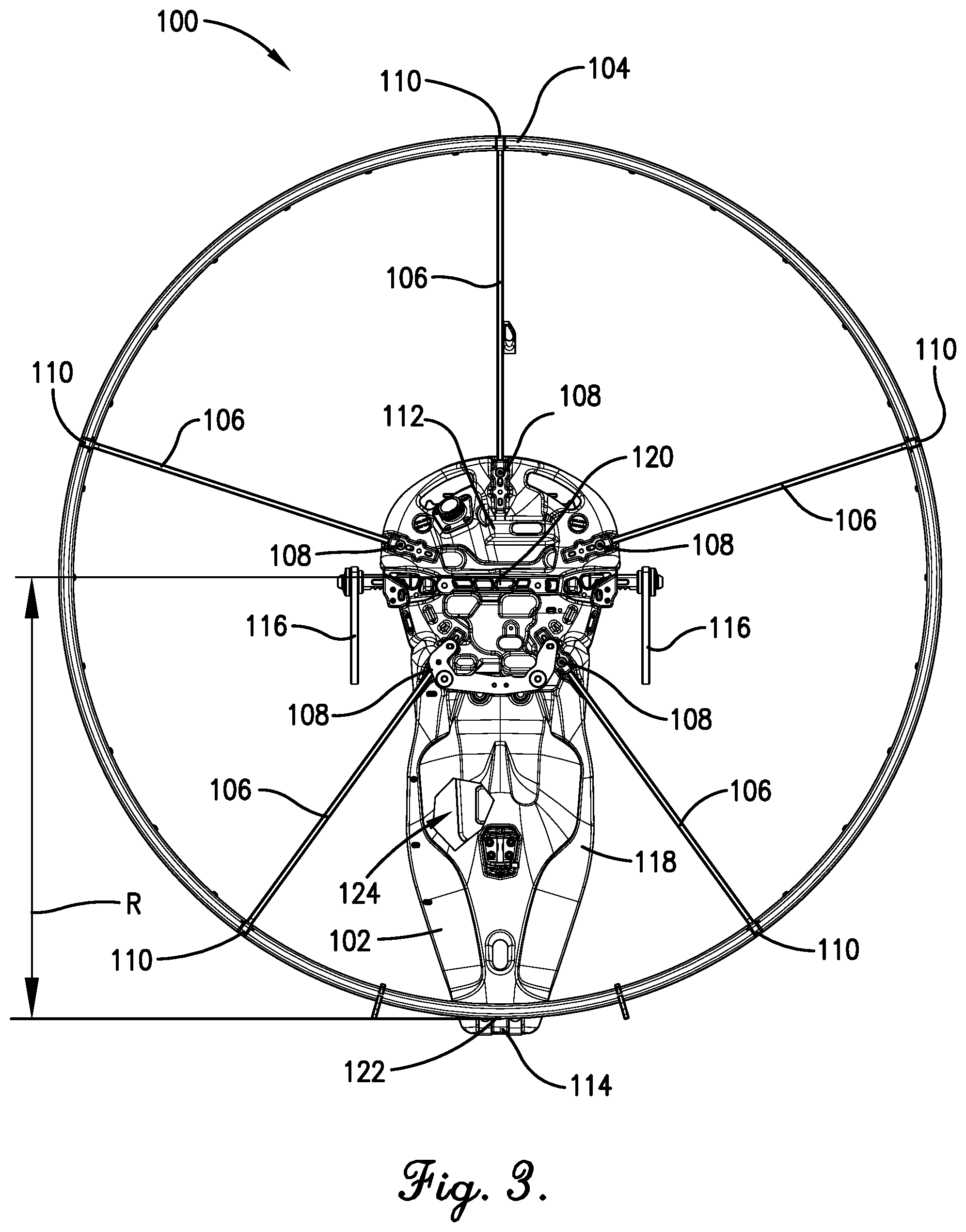 Patent US11780577 Figure 3 – Unibody paramotor assembly