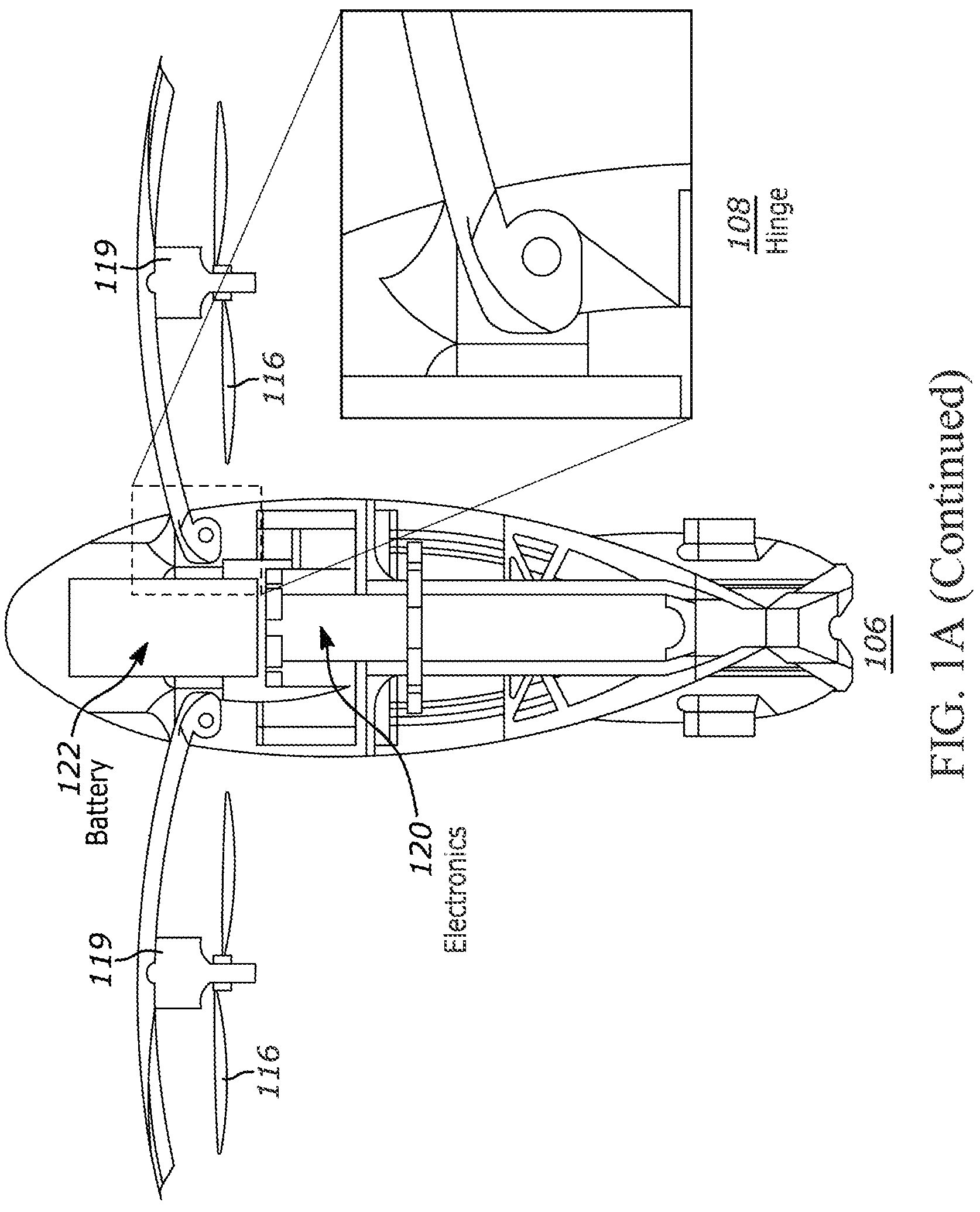 Patent US11780580 Figure 2 – Passive and active stability systems for ballistically launched multirotors