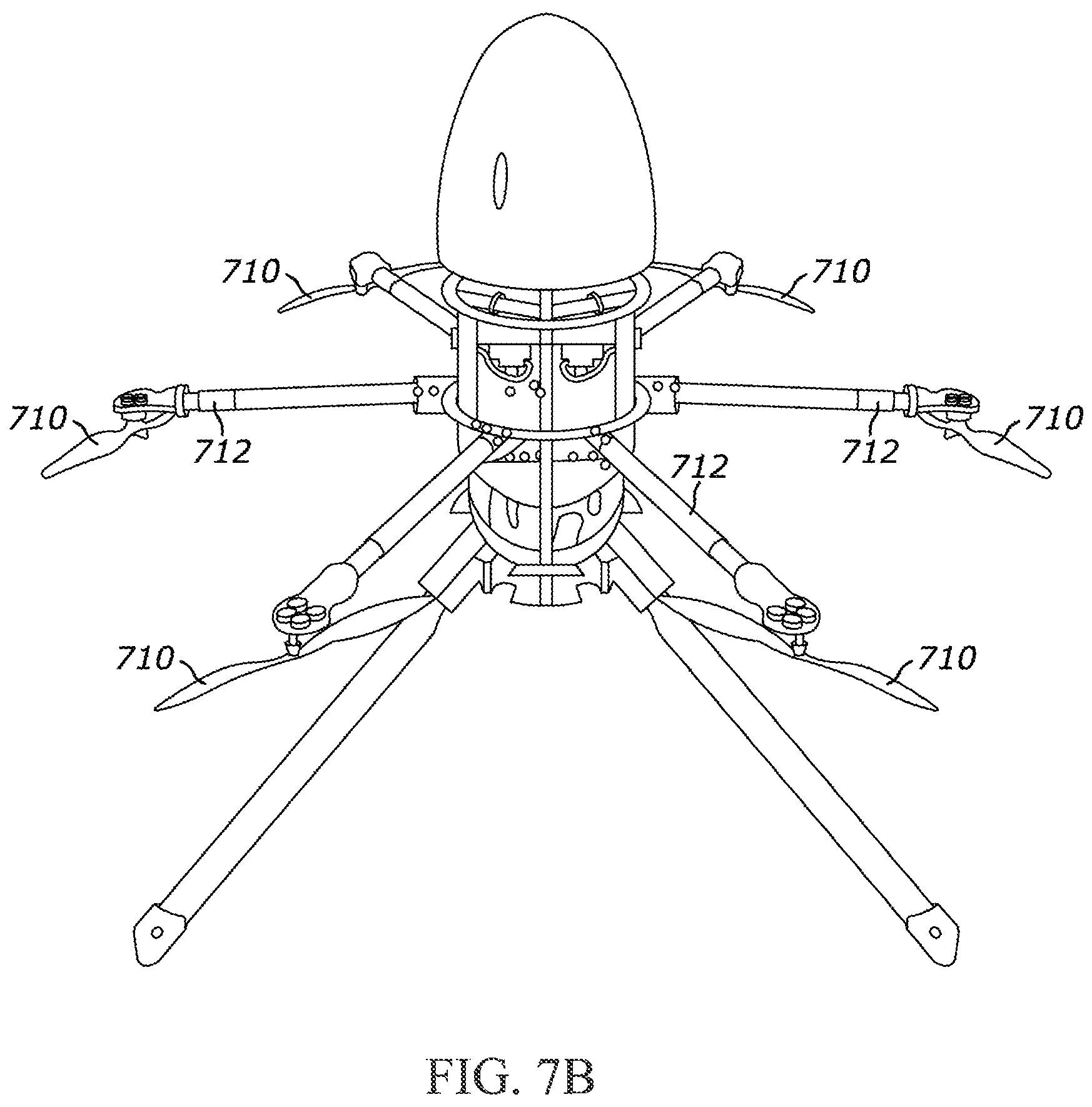 Patent US11780580 Figure 9 – Passive and active stability systems for ballistically launched multirotors