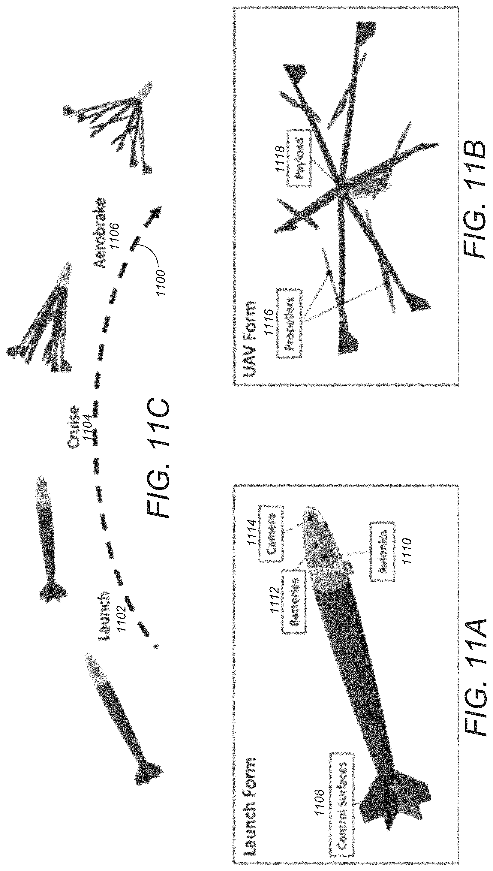 Patent US11780580 Figure 15 – Passive and active stability systems for ballistically launched multirotors