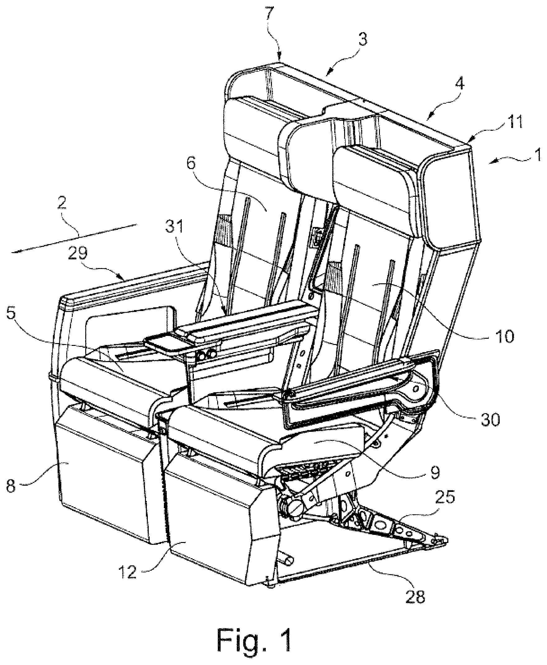 Patent US11780588 Figure 1 – Aircraft passenger seat and seat row