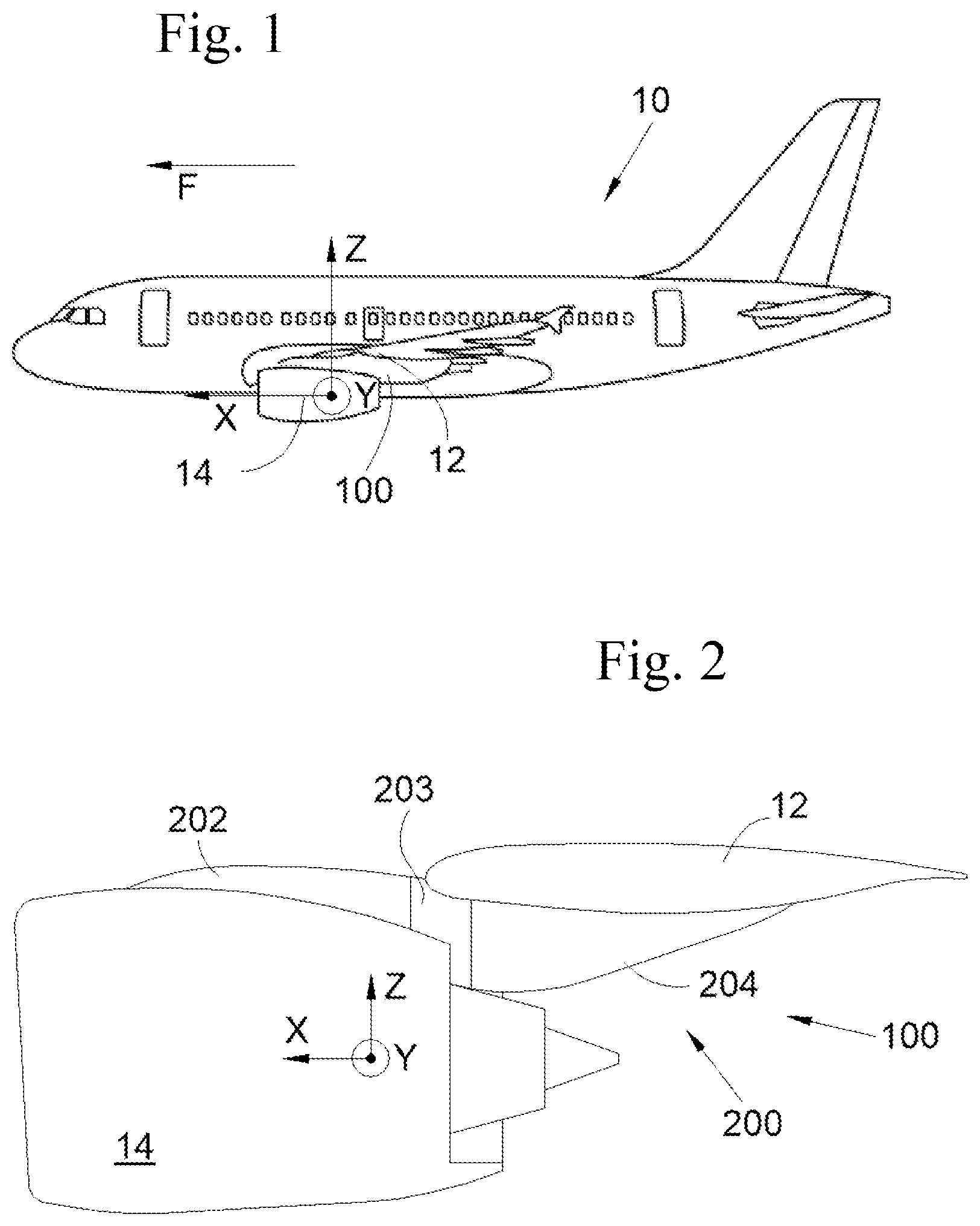 Patent US11780599 Figure 1 – Aircraft engine pylon having a mobile cowl