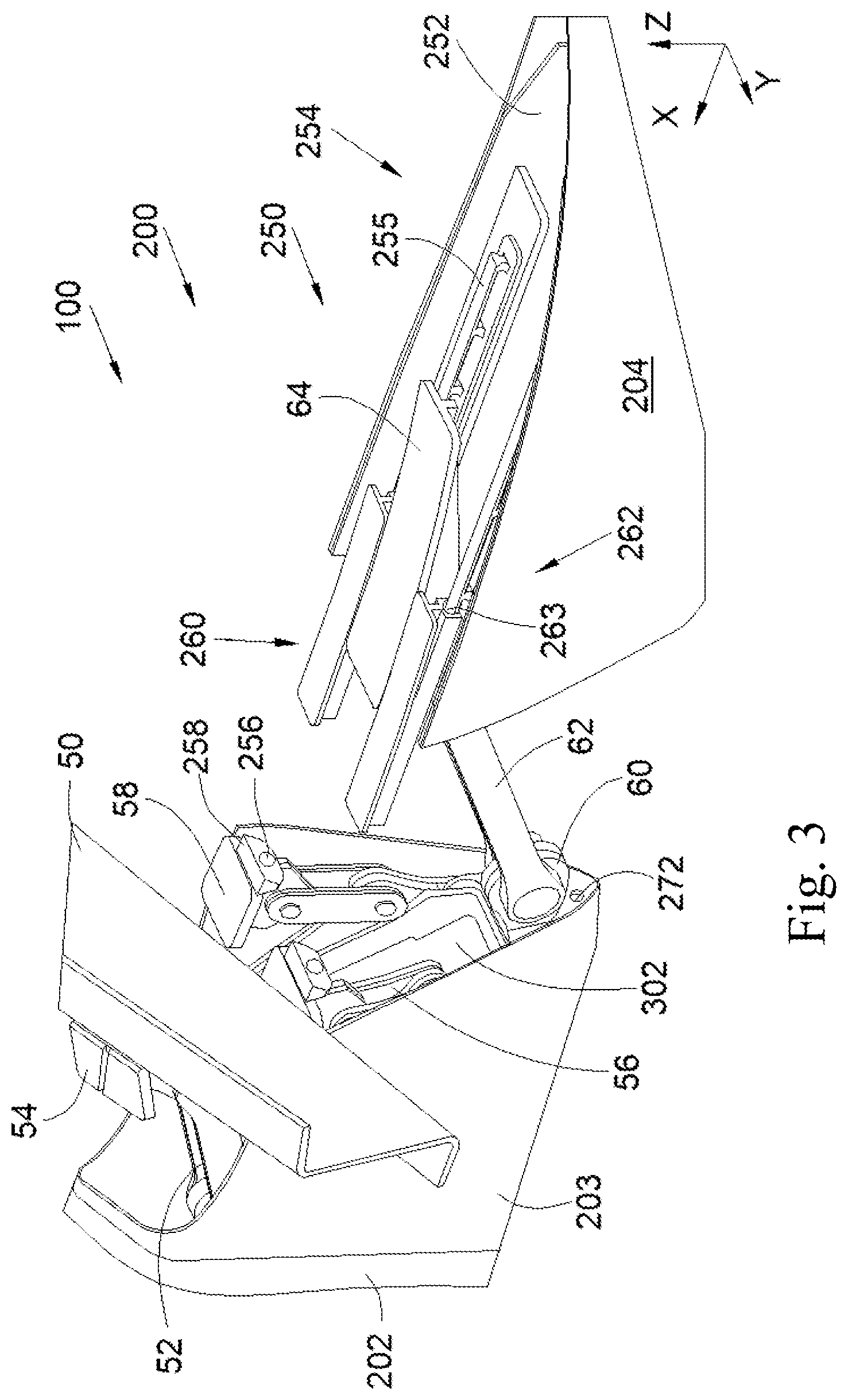 Patent US11780599 Figure 2 – Aircraft engine pylon having a mobile cowl