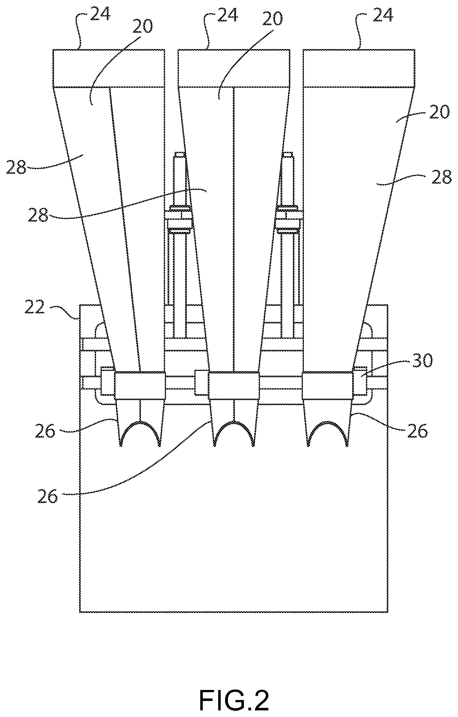 Patent US11780625 Figure 2 – Funnels and lances for package filling