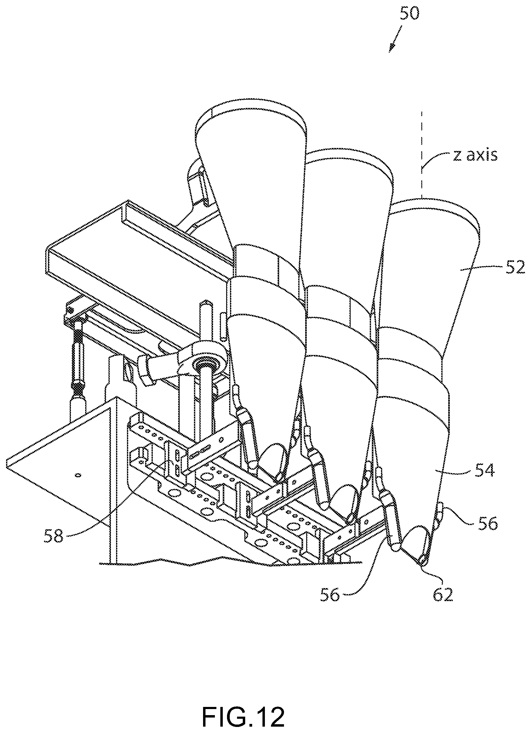 Patent US11780625 Figure 12 – Funnels and lances for package filling