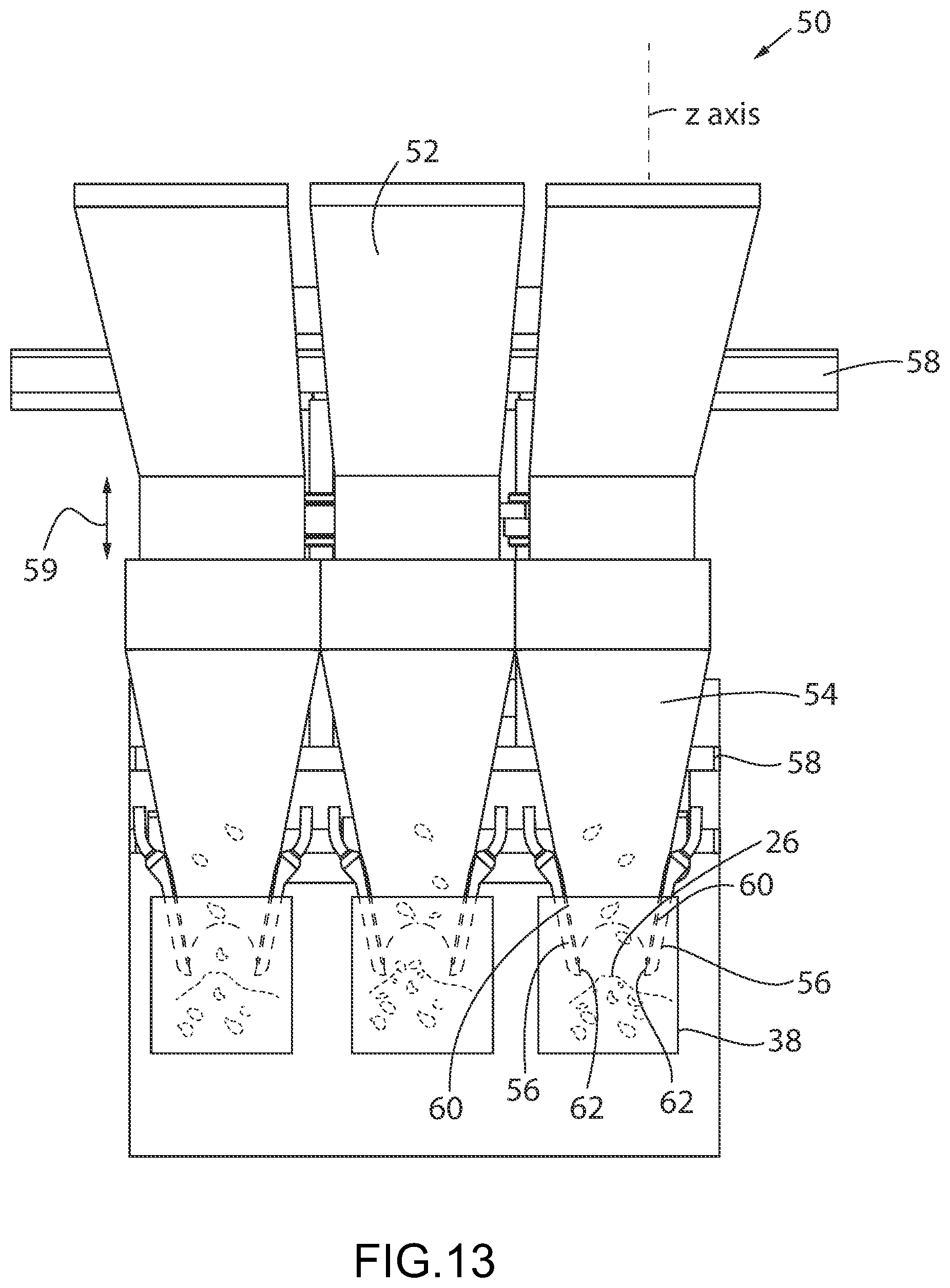 Patent US11780625 Figure 13 – Funnels and lances for package filling
