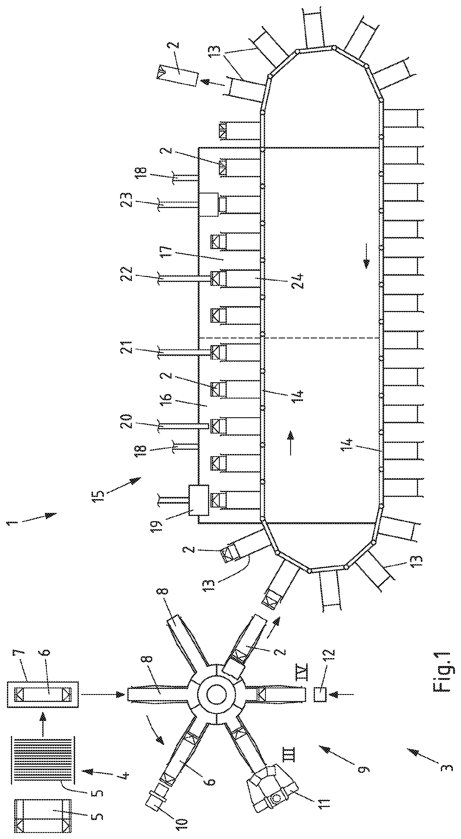 Patent US11780627 Figure 1 – Method and filling machine for filling packages that are open on one side