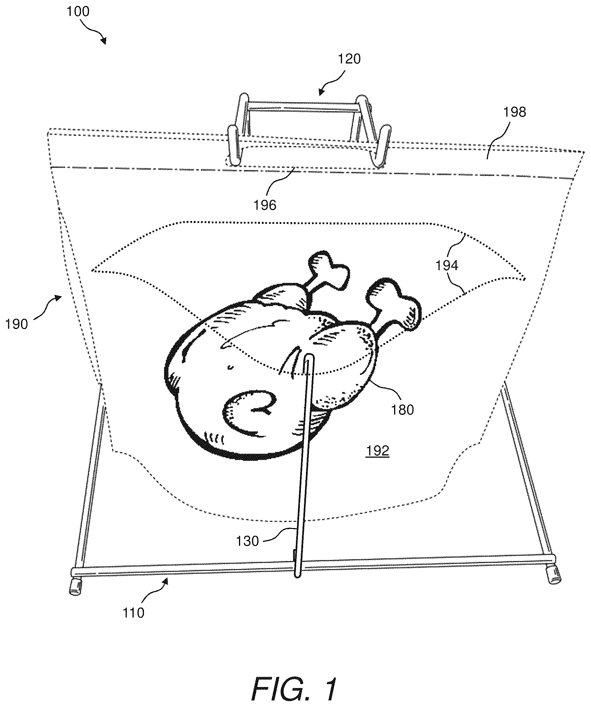 Patent US11780629 Figure 1 – Bag rack and method of using same