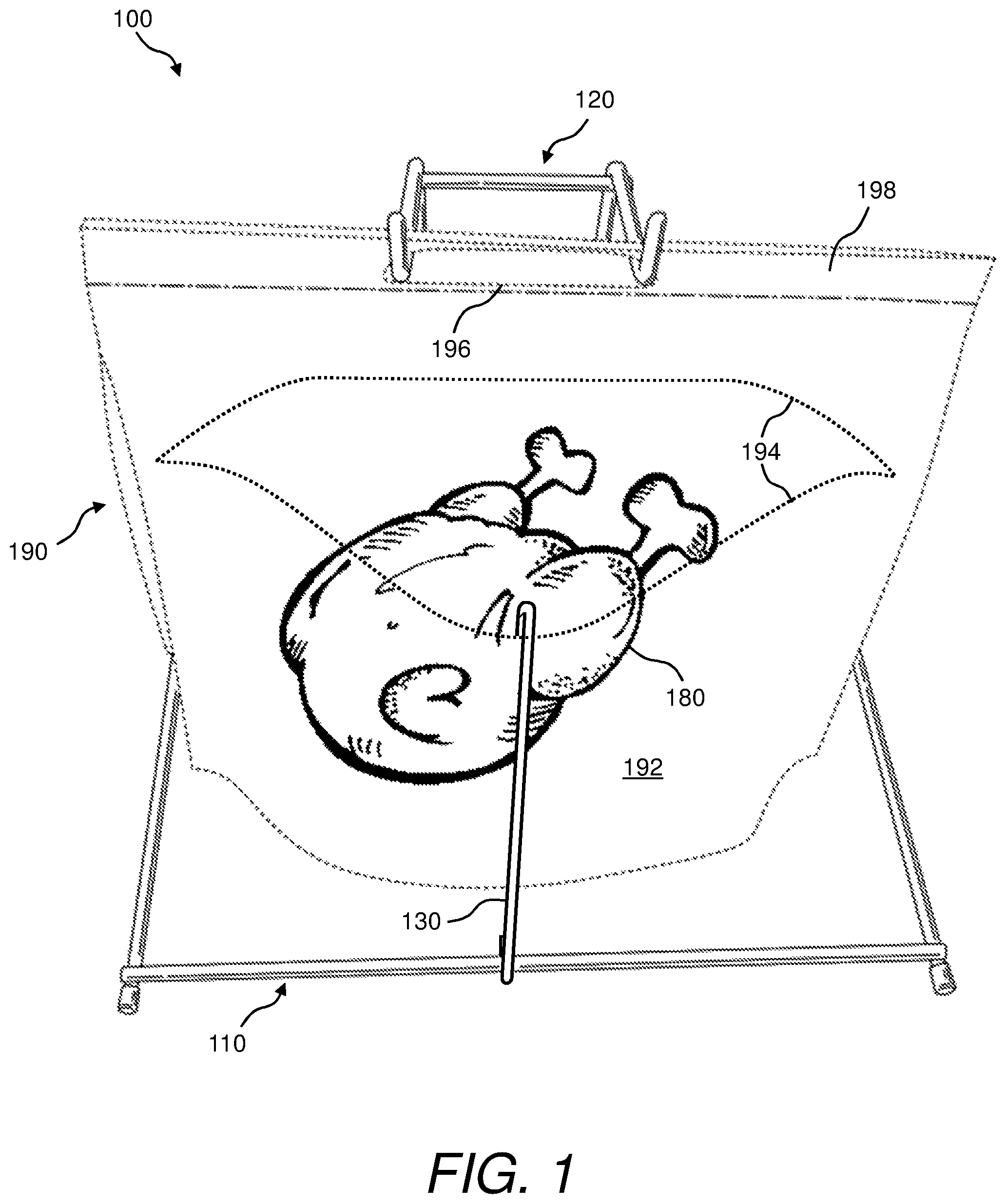 Patent US11780630 Figure 1 – Bag rack and method of using same