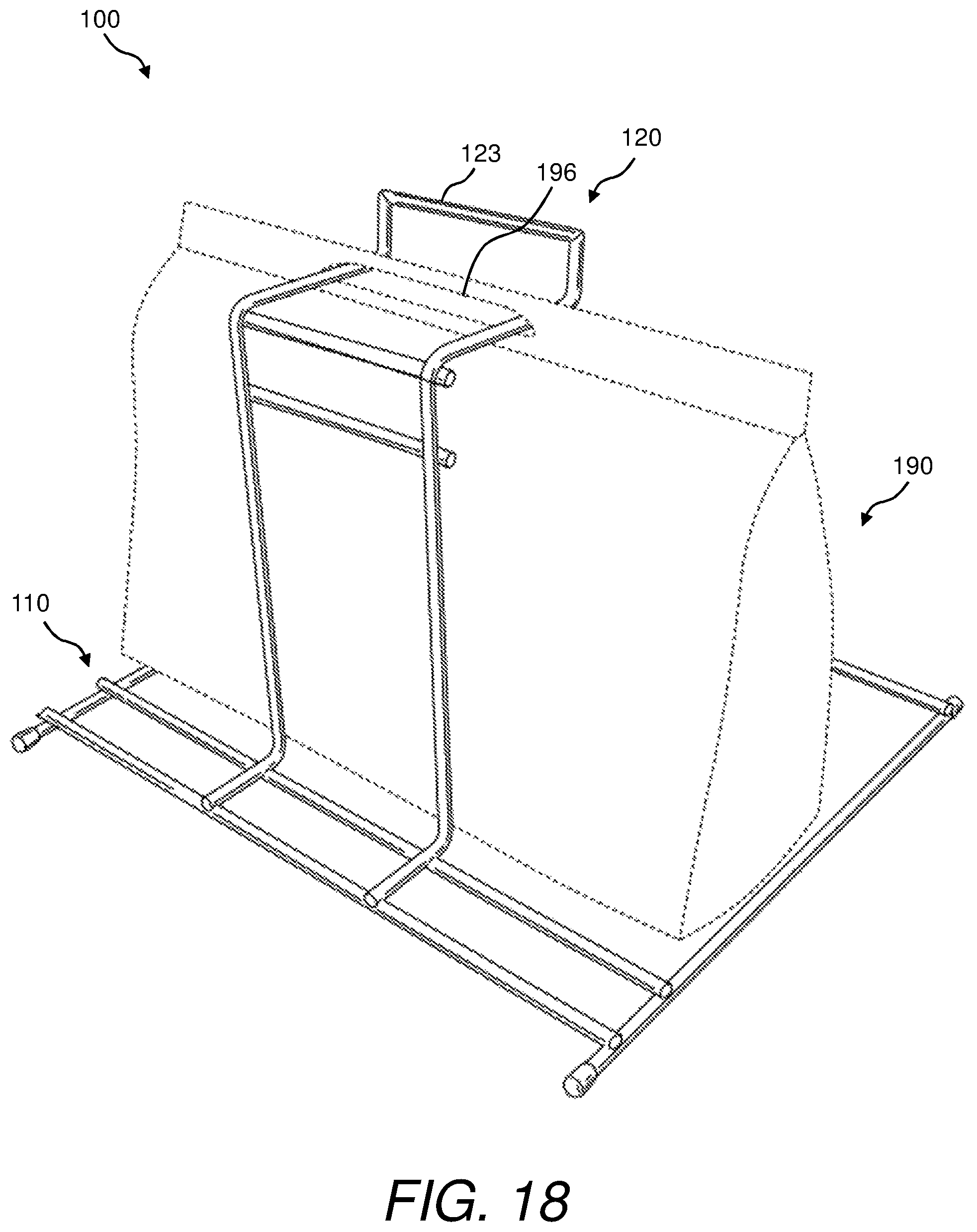 Patent US11780630 Figure 18 – Bag rack and method of using same