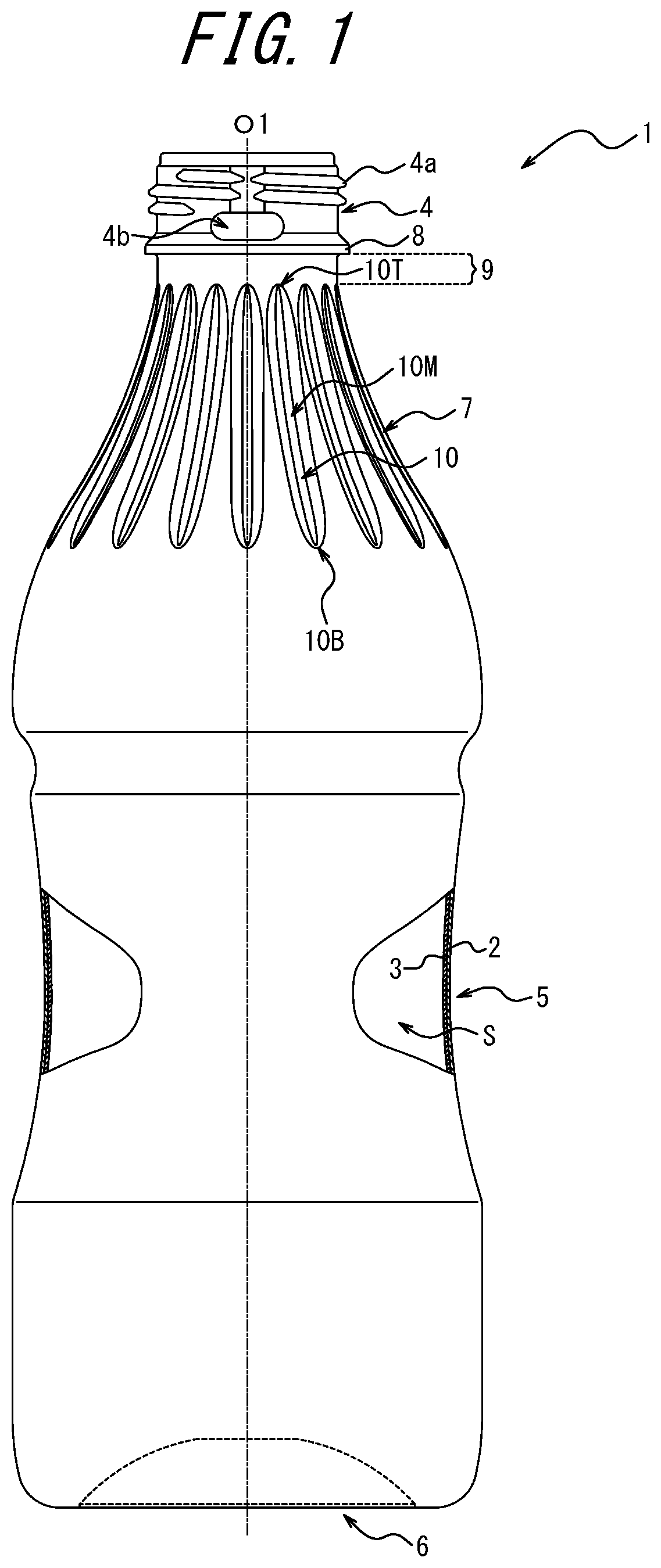Patent US11780633 Figure 1 – Synthetic resin-made container, preform, and method of manufacturing synthetic resin-made container
