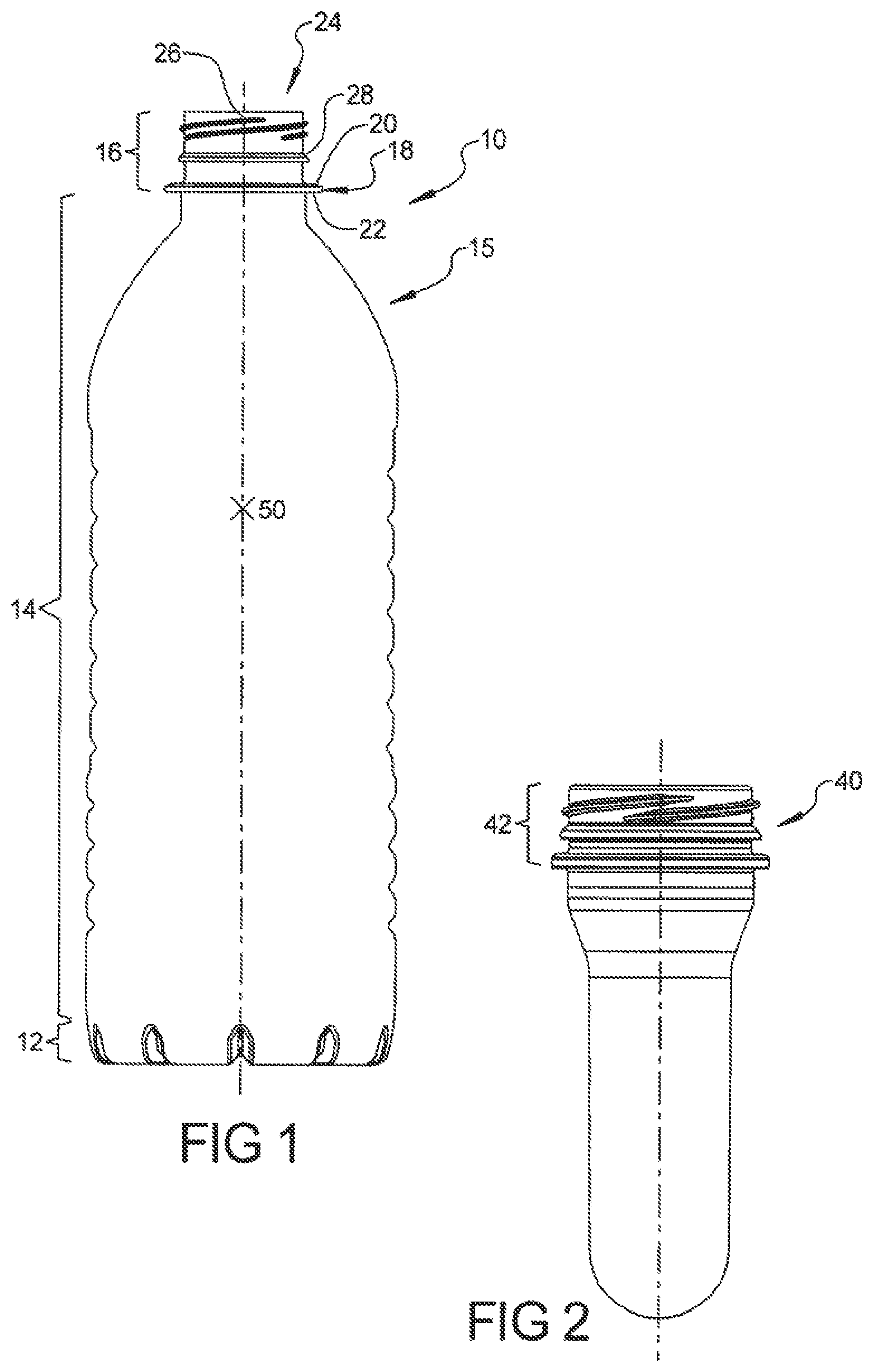 Patent US11780634 Figure 1 – Lightweight plastic container and preform