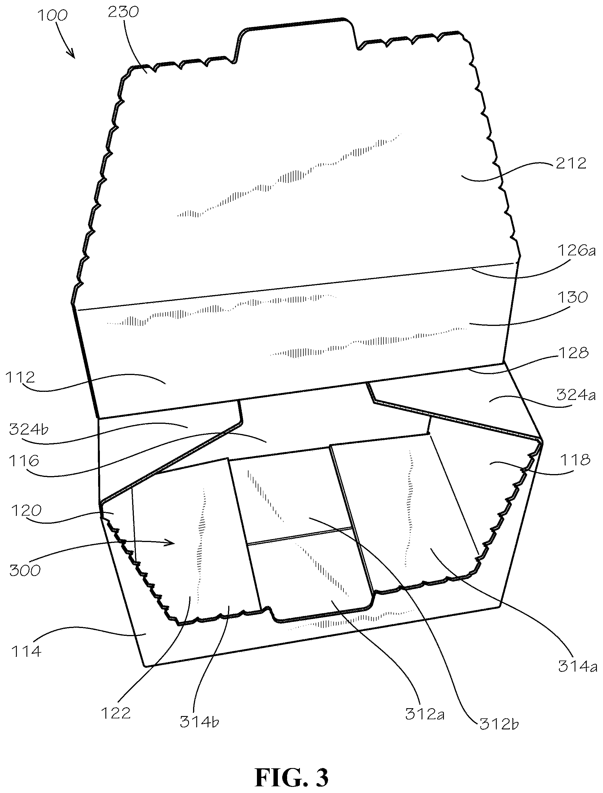 Patent US11780636 Figure 3 – Perforated collapsible box