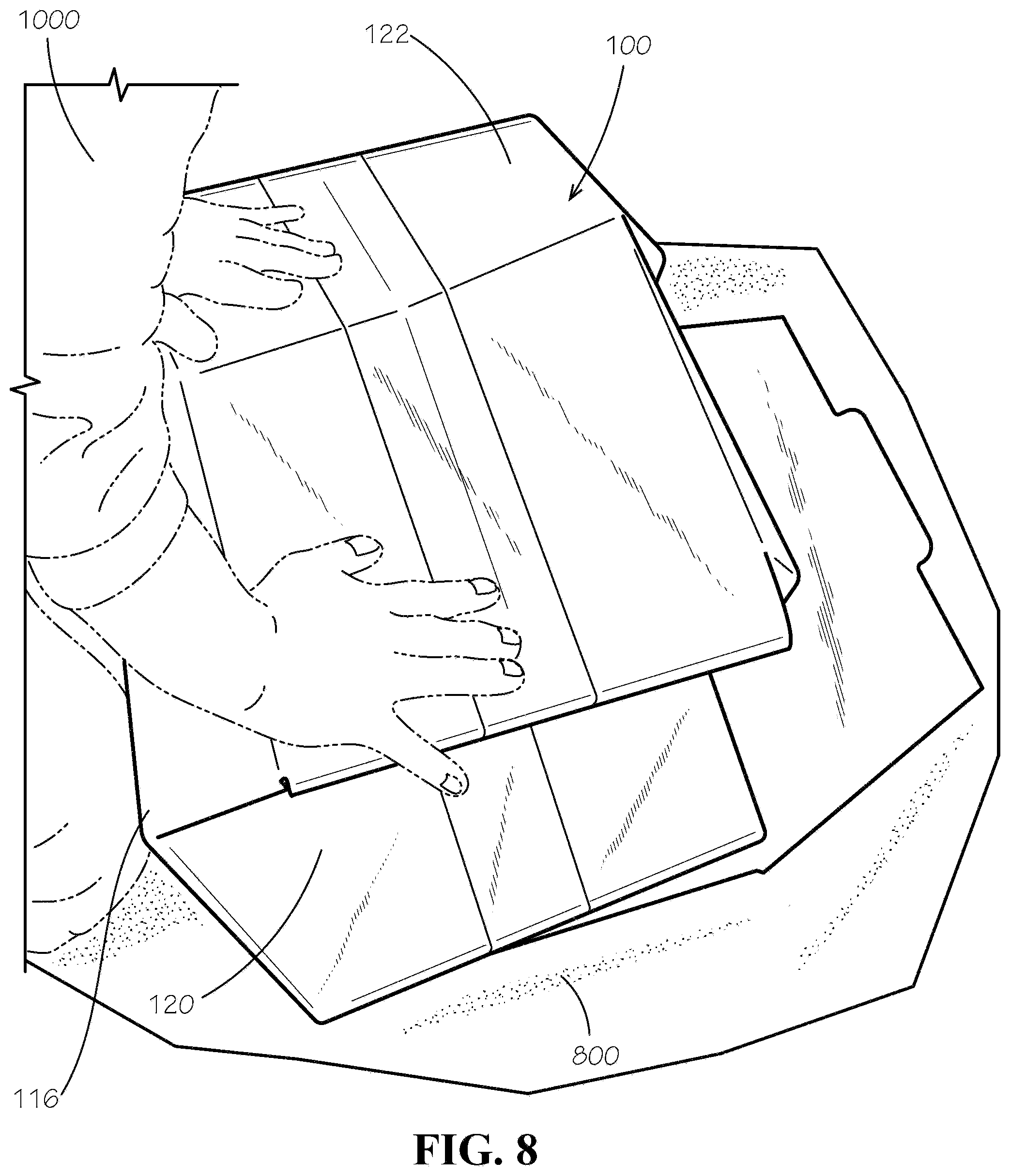 Patent US11780636 Figure 8 – Perforated collapsible box