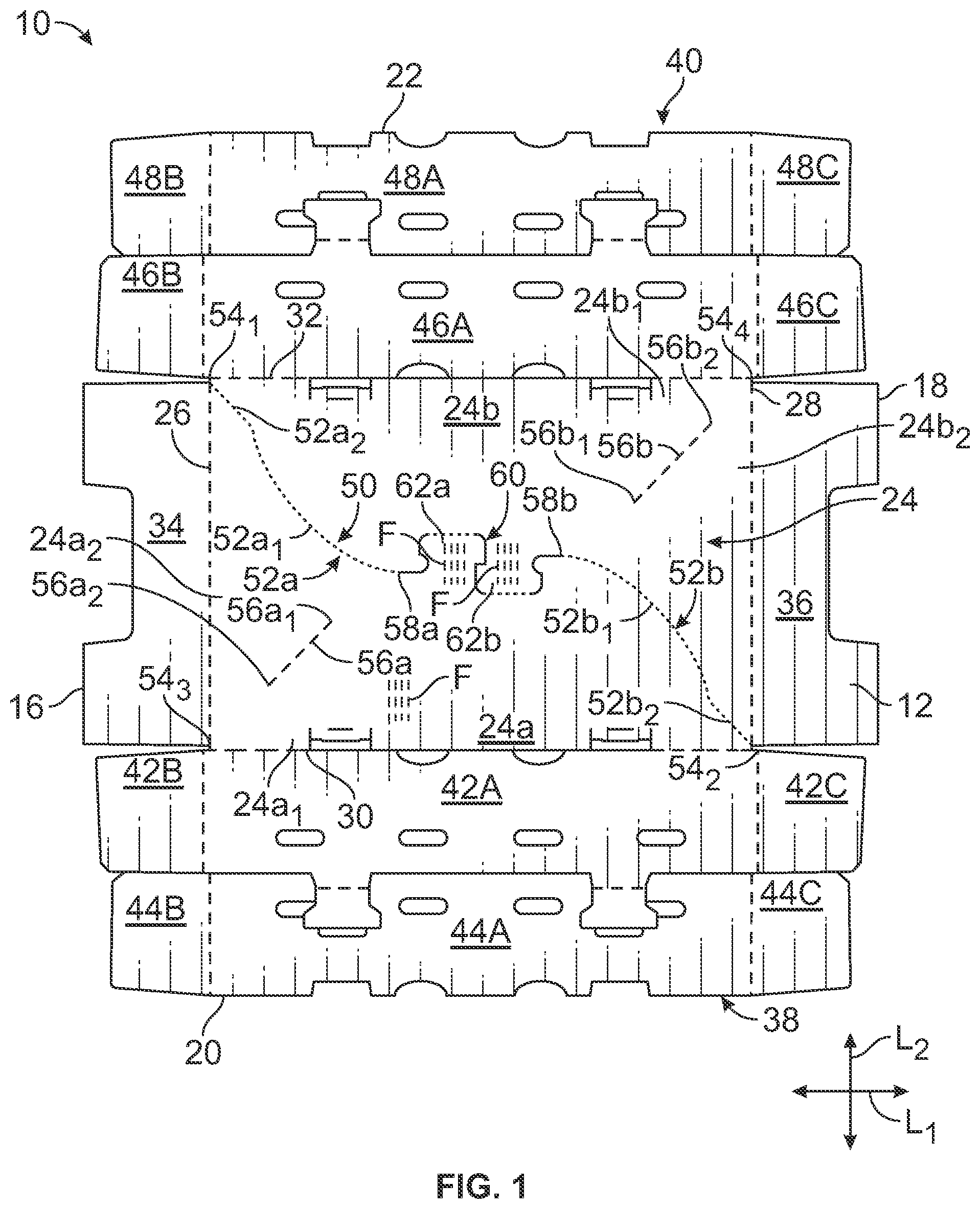 Patent US11780637 Figure 1 – Container with improved breakdown features