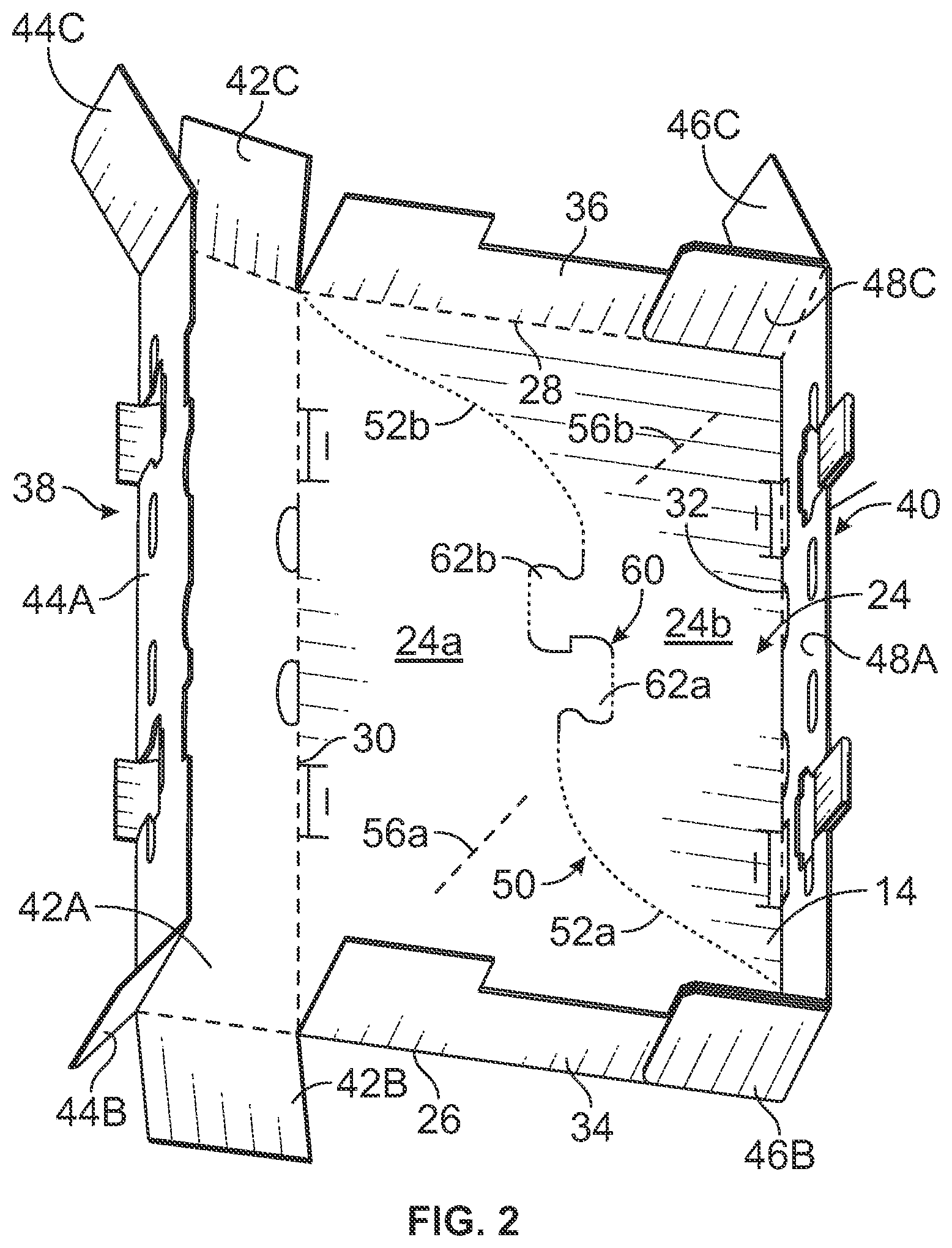 Patent US11780637 Figure 3 – Container with improved breakdown features