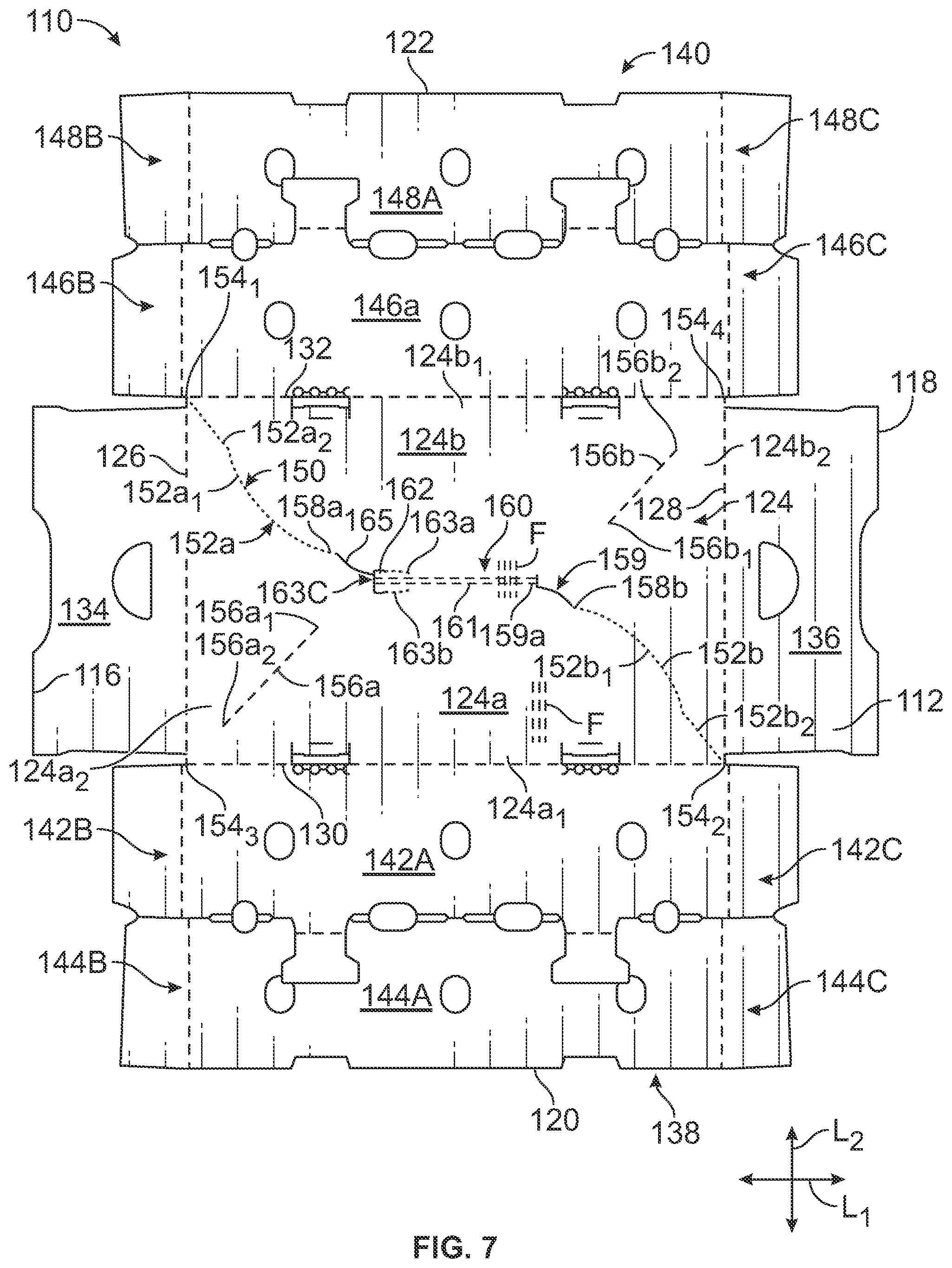 Patent US11780637 Figure 7 – Container with improved breakdown features