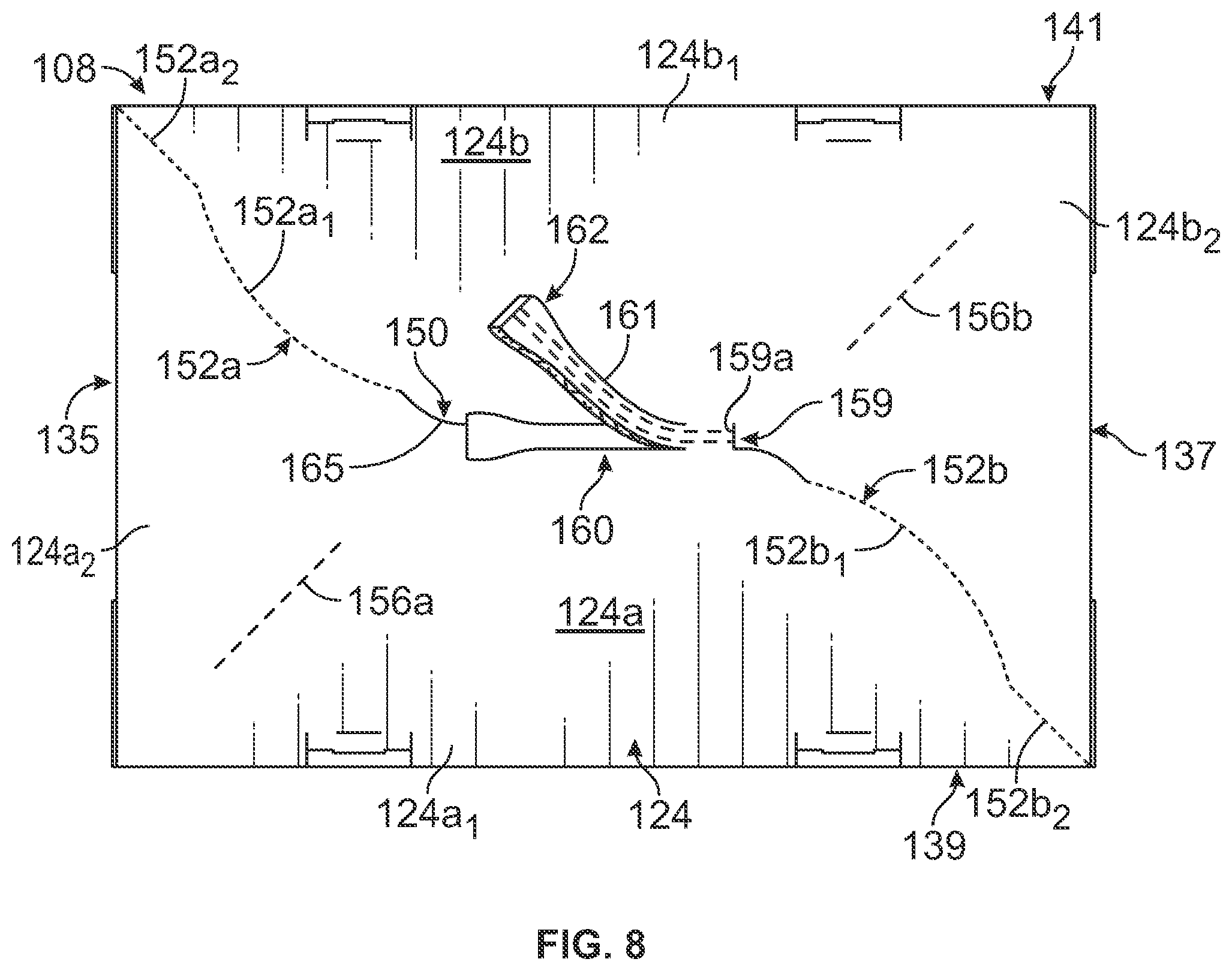 Patent US11780637 Figure 8 – Container with improved breakdown features