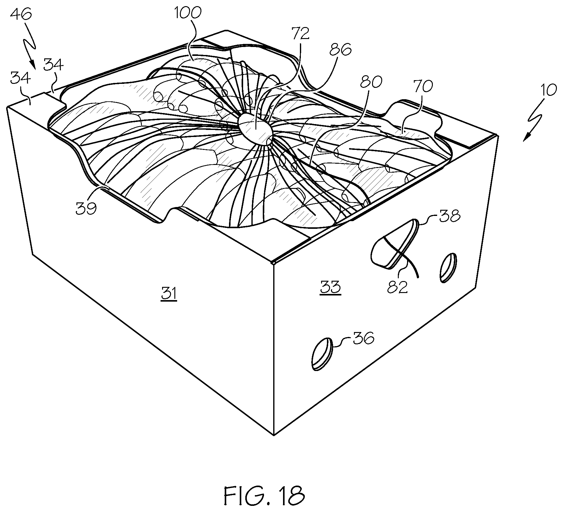 Patent US11780639 Figure 16 – Optimized system, box and bag for packing, shipping, storing and displaying produce