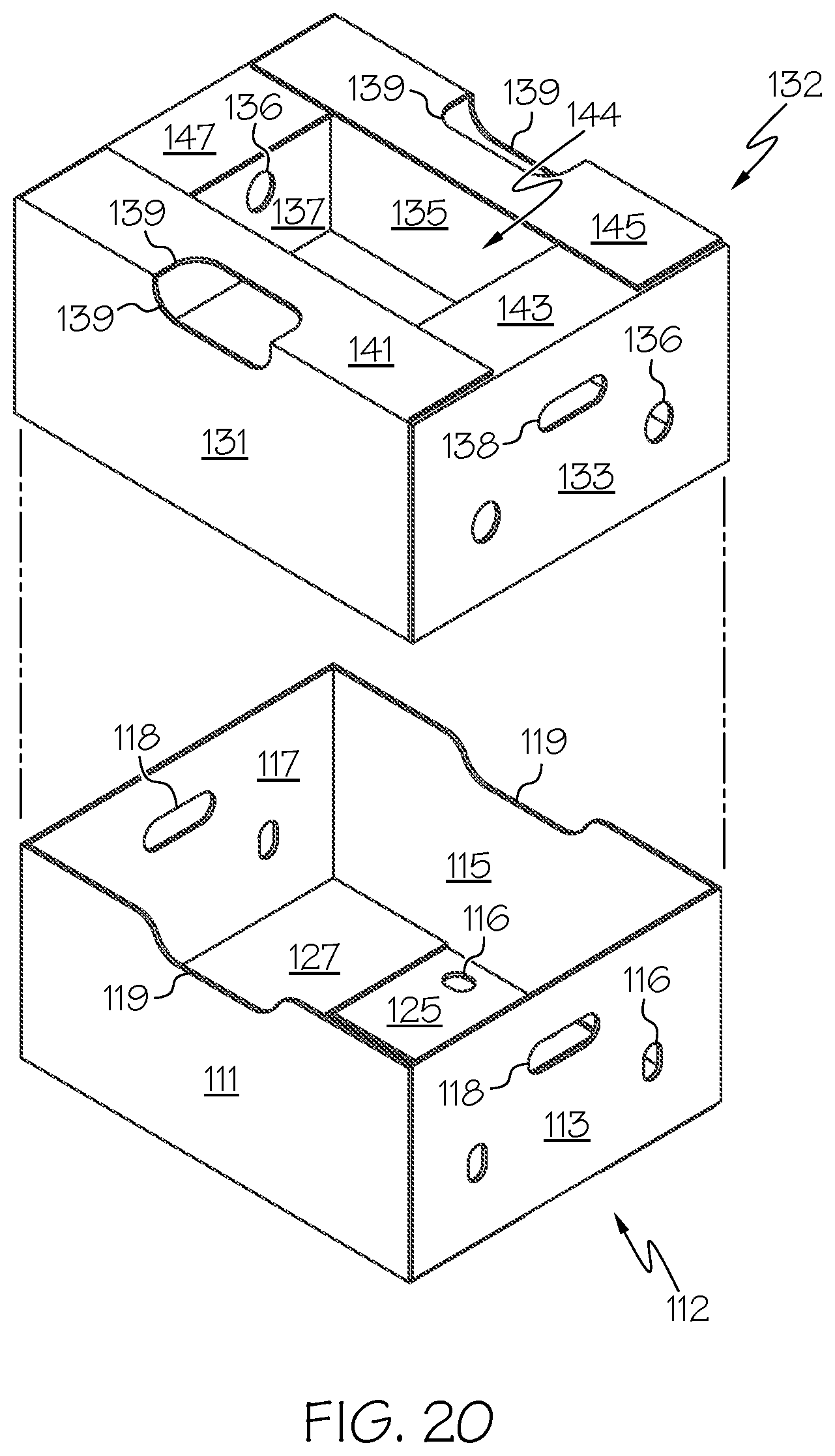 Patent US11780639 Figure 18 – Optimized system, box and bag for packing, shipping, storing and displaying produce