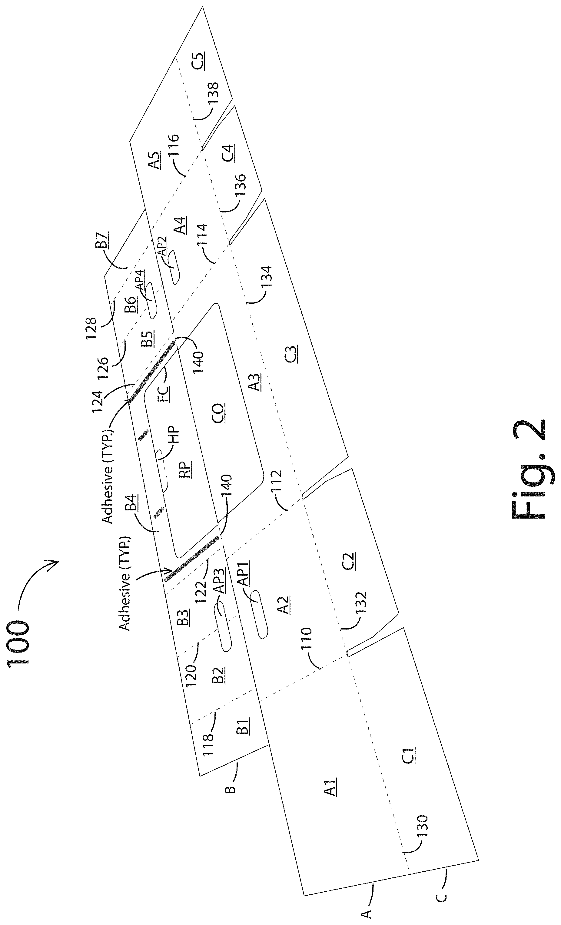 Patent US11780640 Figure 3 – One piece container with internal corner supports