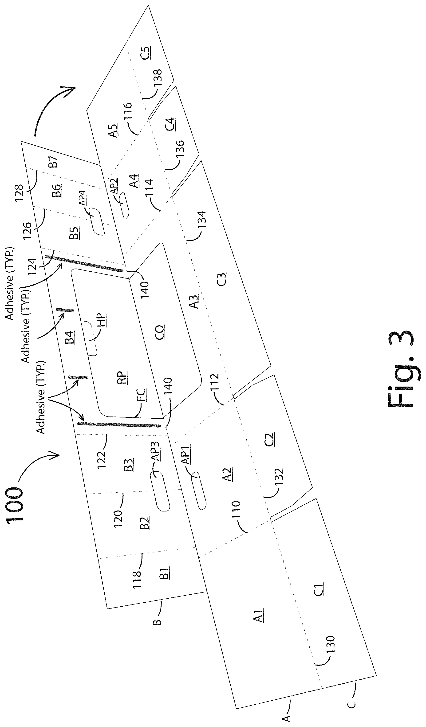 Patent US11780640 Figure 4 – One piece container with internal corner supports