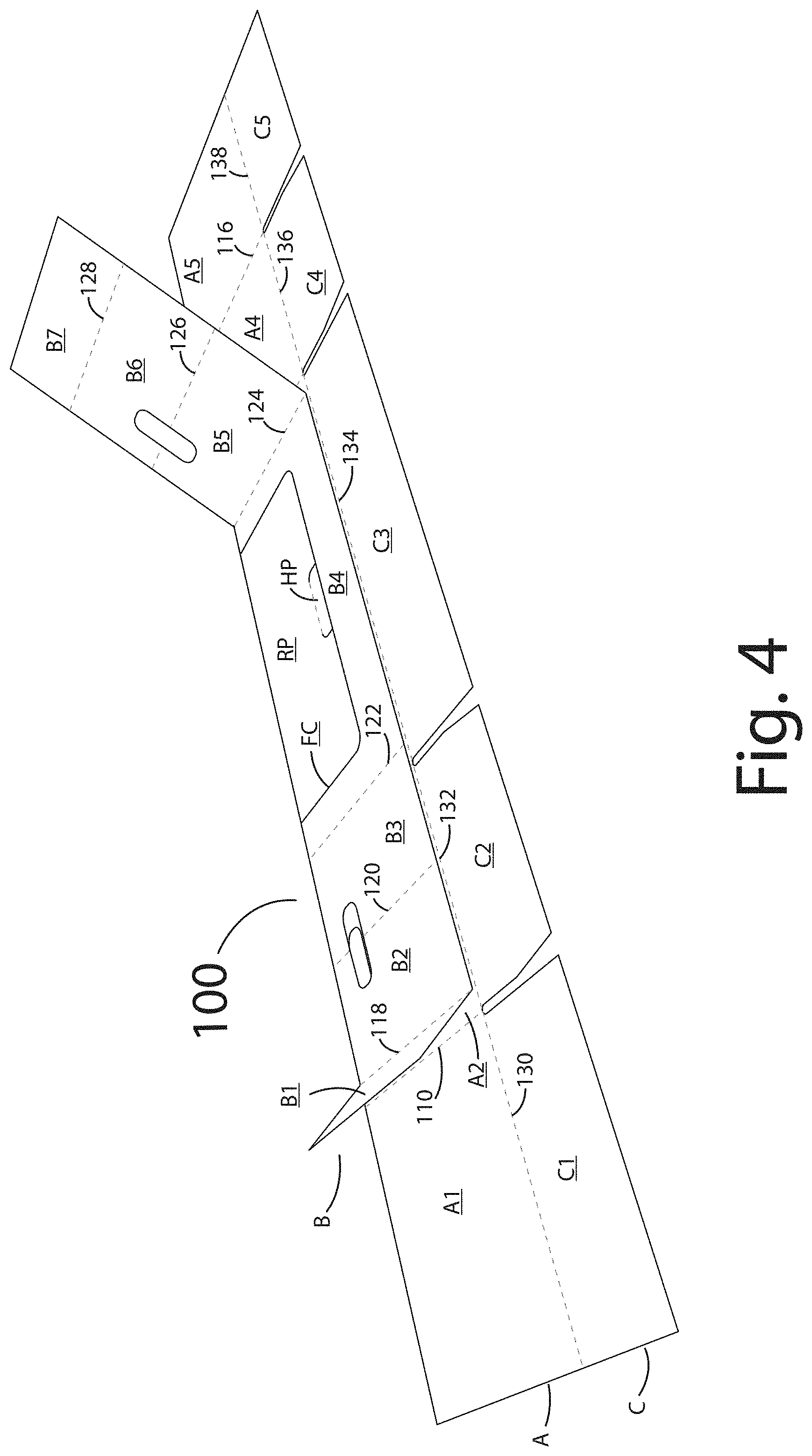Patent US11780640 Figure 5 – One piece container with internal corner supports