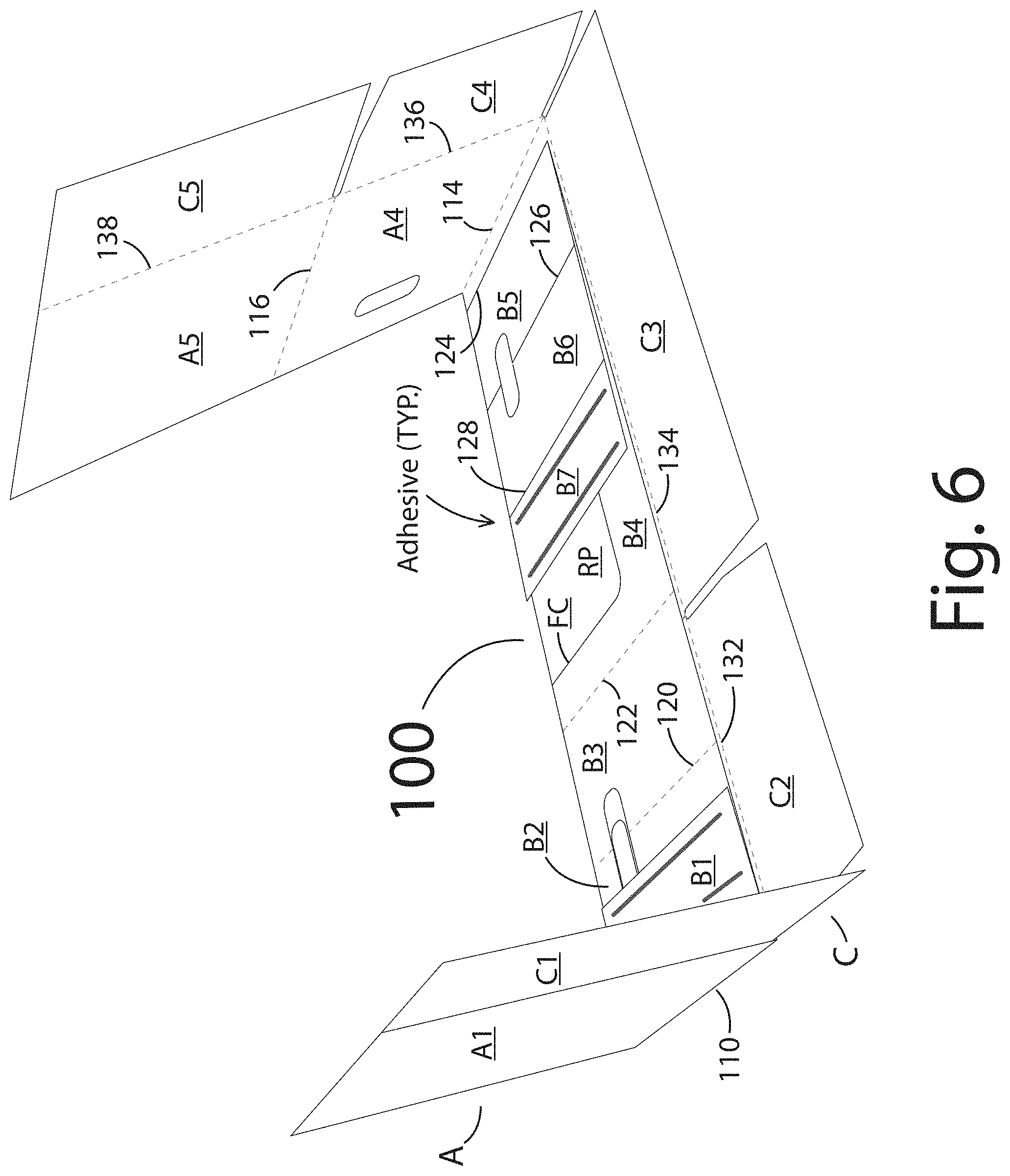 Patent US11780640 Figure 7 – One piece container with internal corner supports
